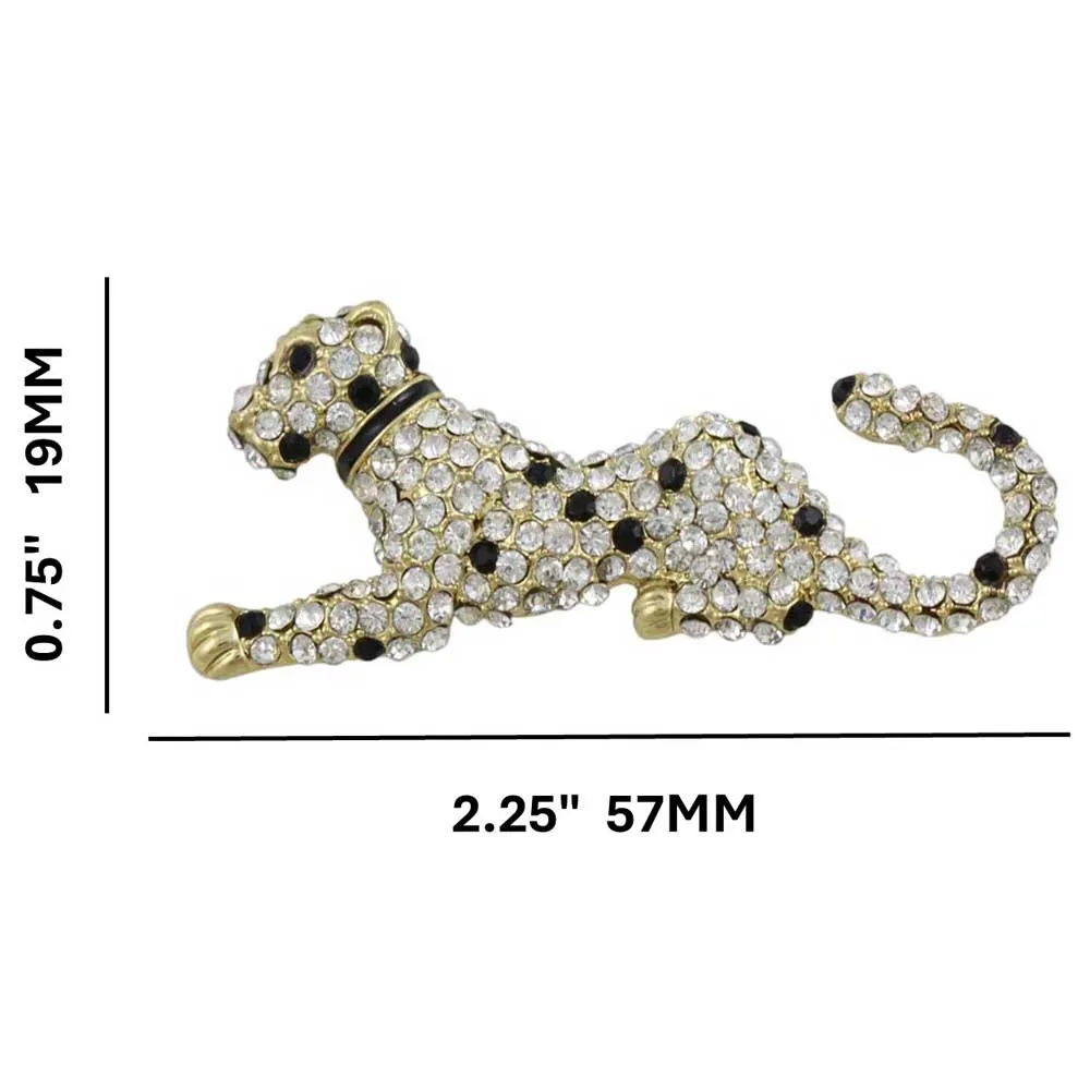 Cheetah Brooch Pin with Black and Clear Crystal Spots - PRA401