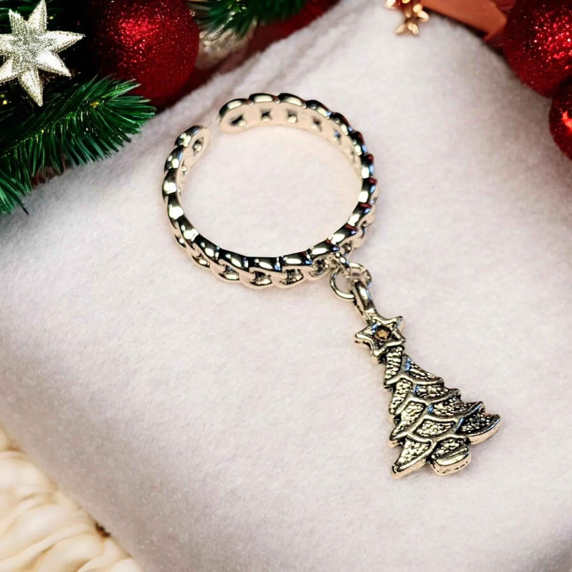 Christmas Chainlink Charm Ring
