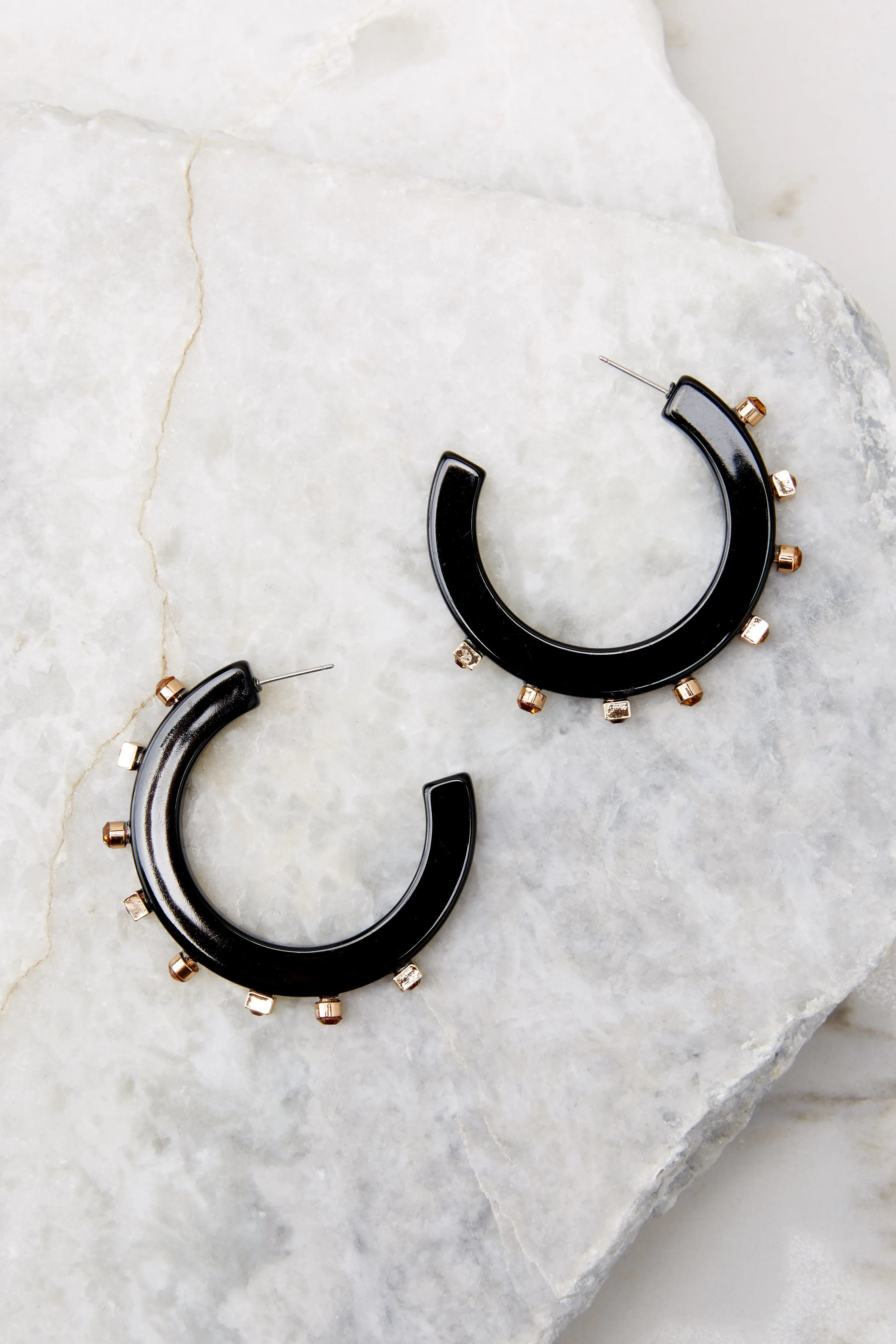 City Girl Black Jewel Hoop Earrings