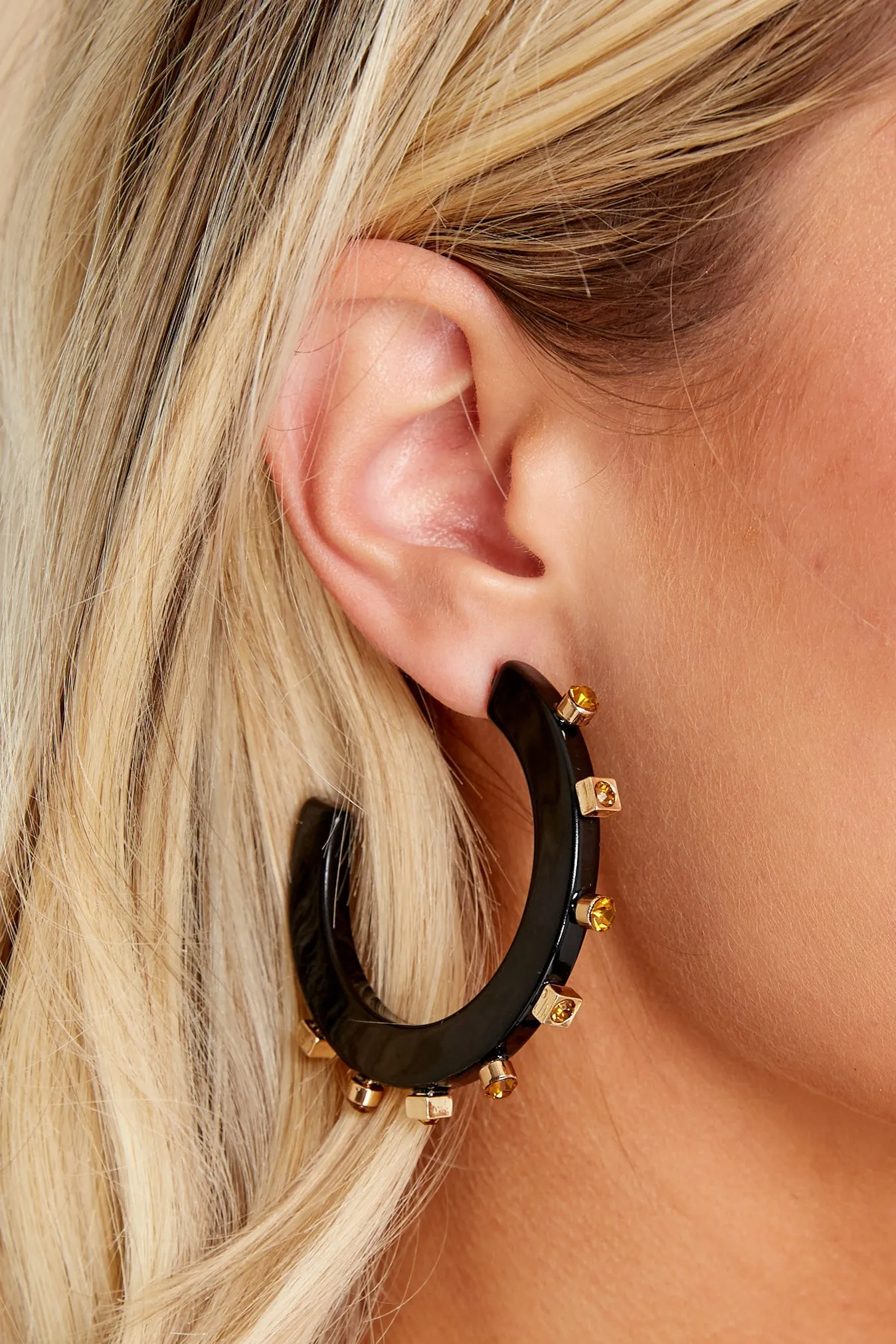 City Girl Black Jewel Hoop Earrings
