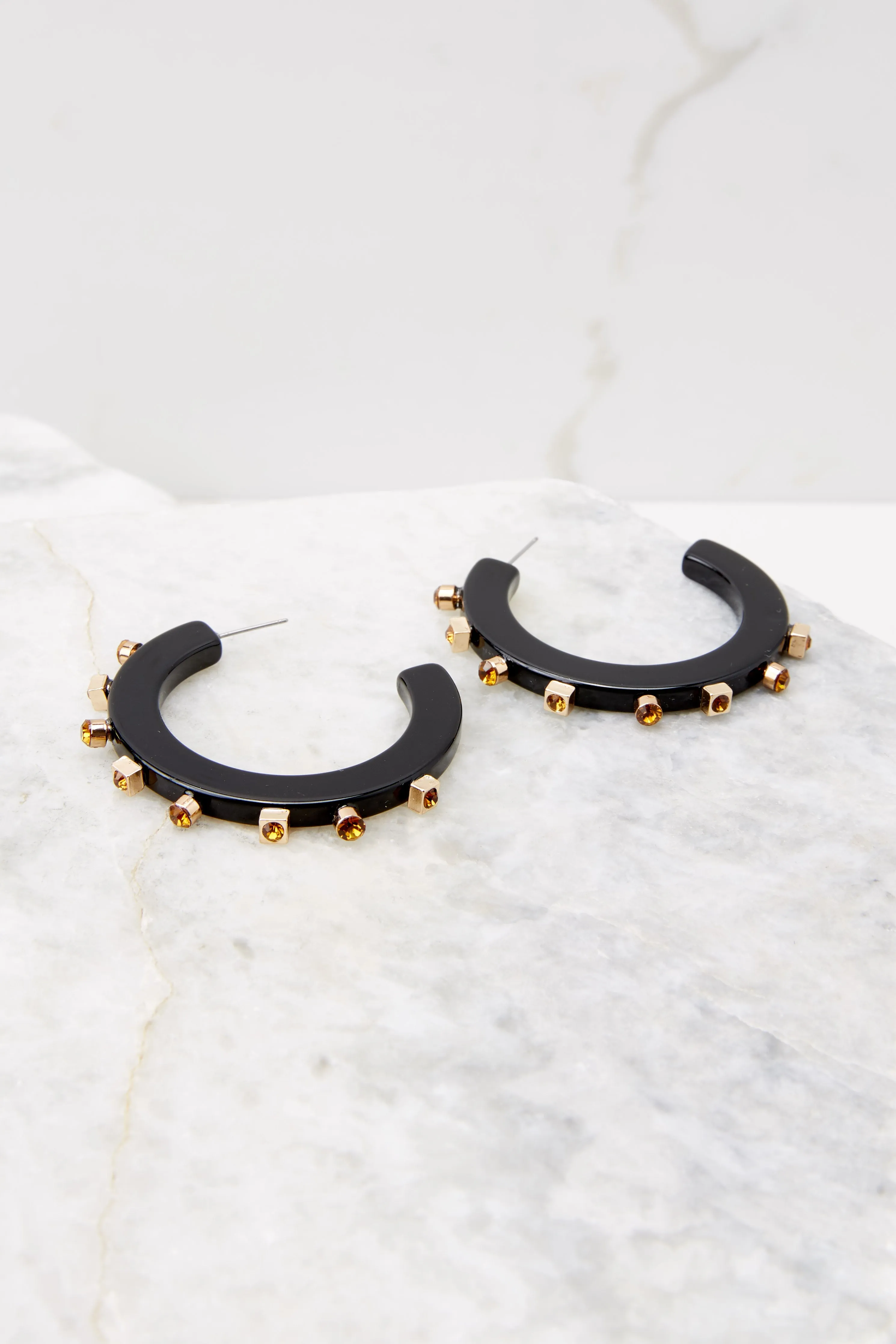 City Girl Black Jewel Hoop Earrings