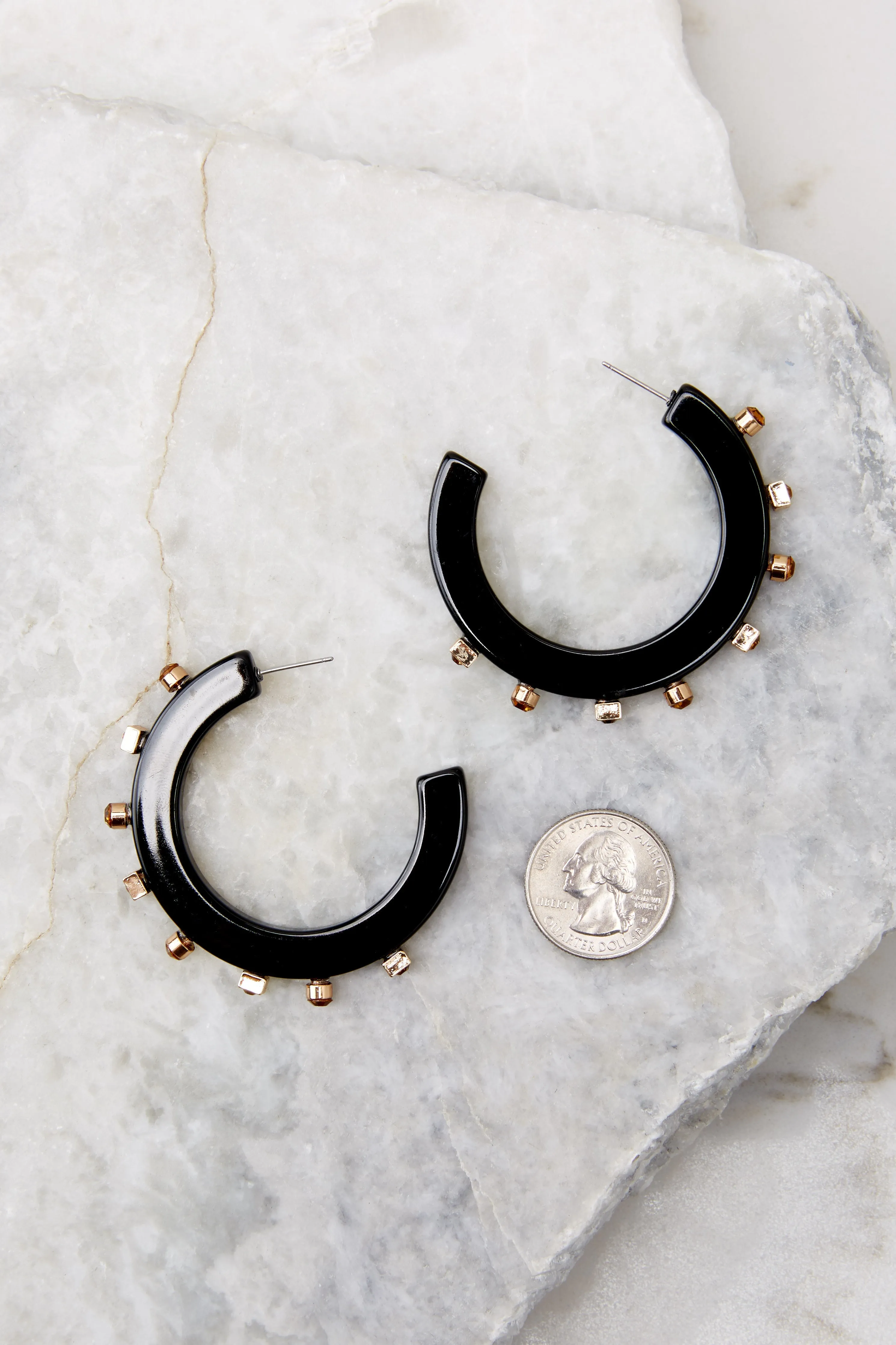 City Girl Black Jewel Hoop Earrings