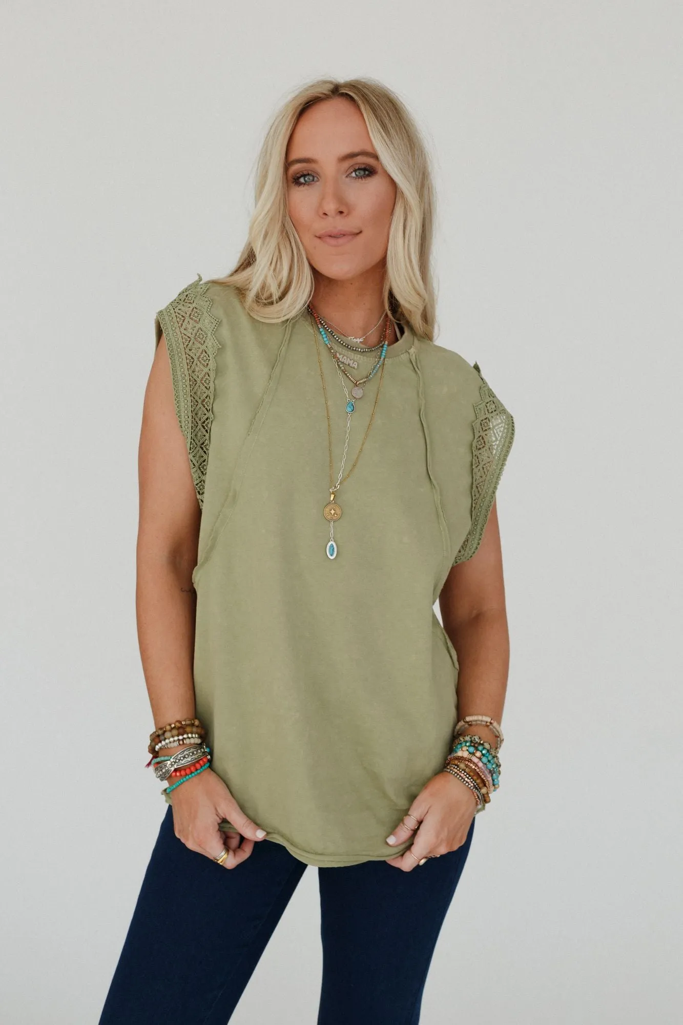 Clean Cut Short Sleeve Top - Sage