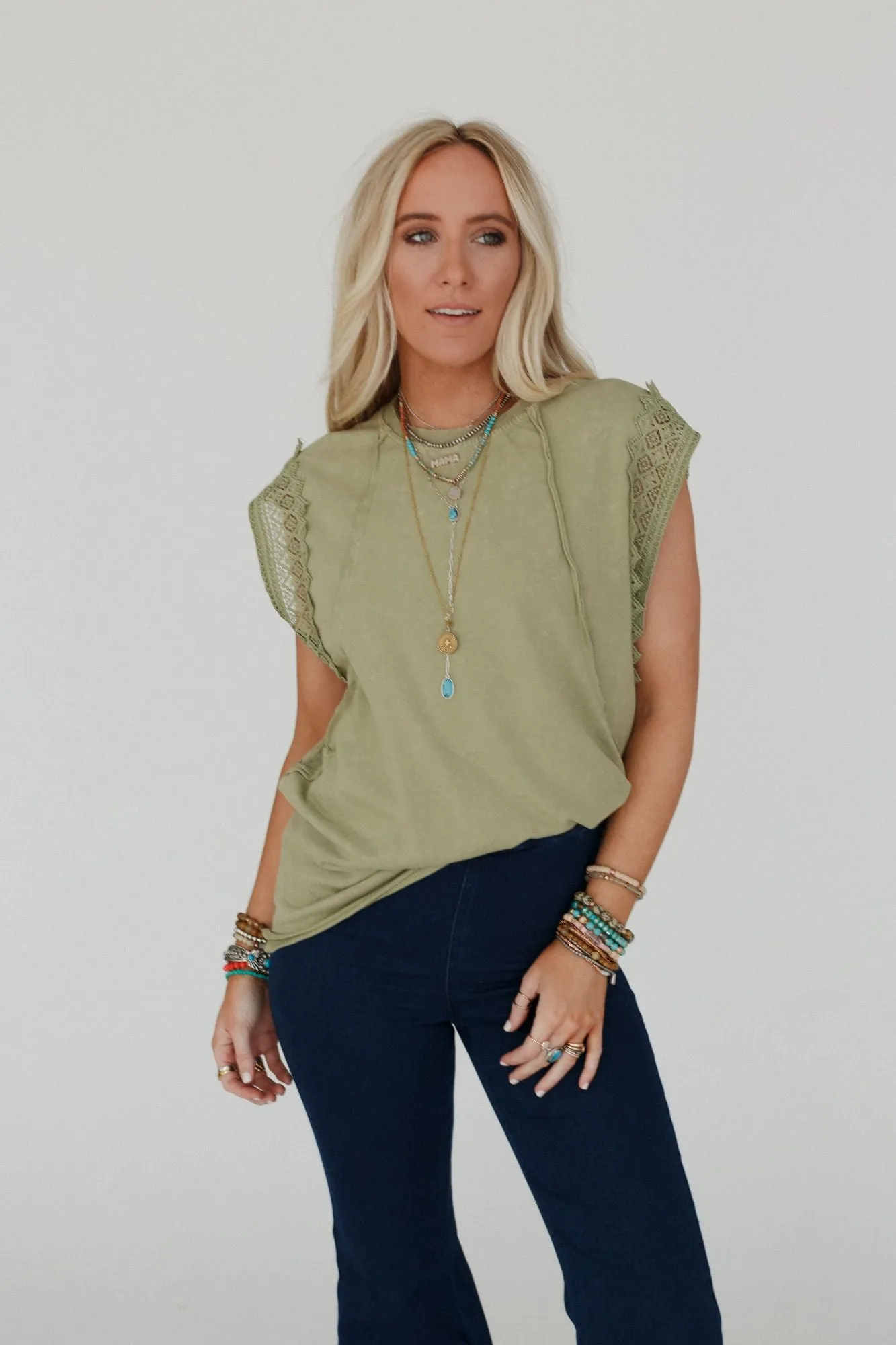 Clean Cut Short Sleeve Top - Sage