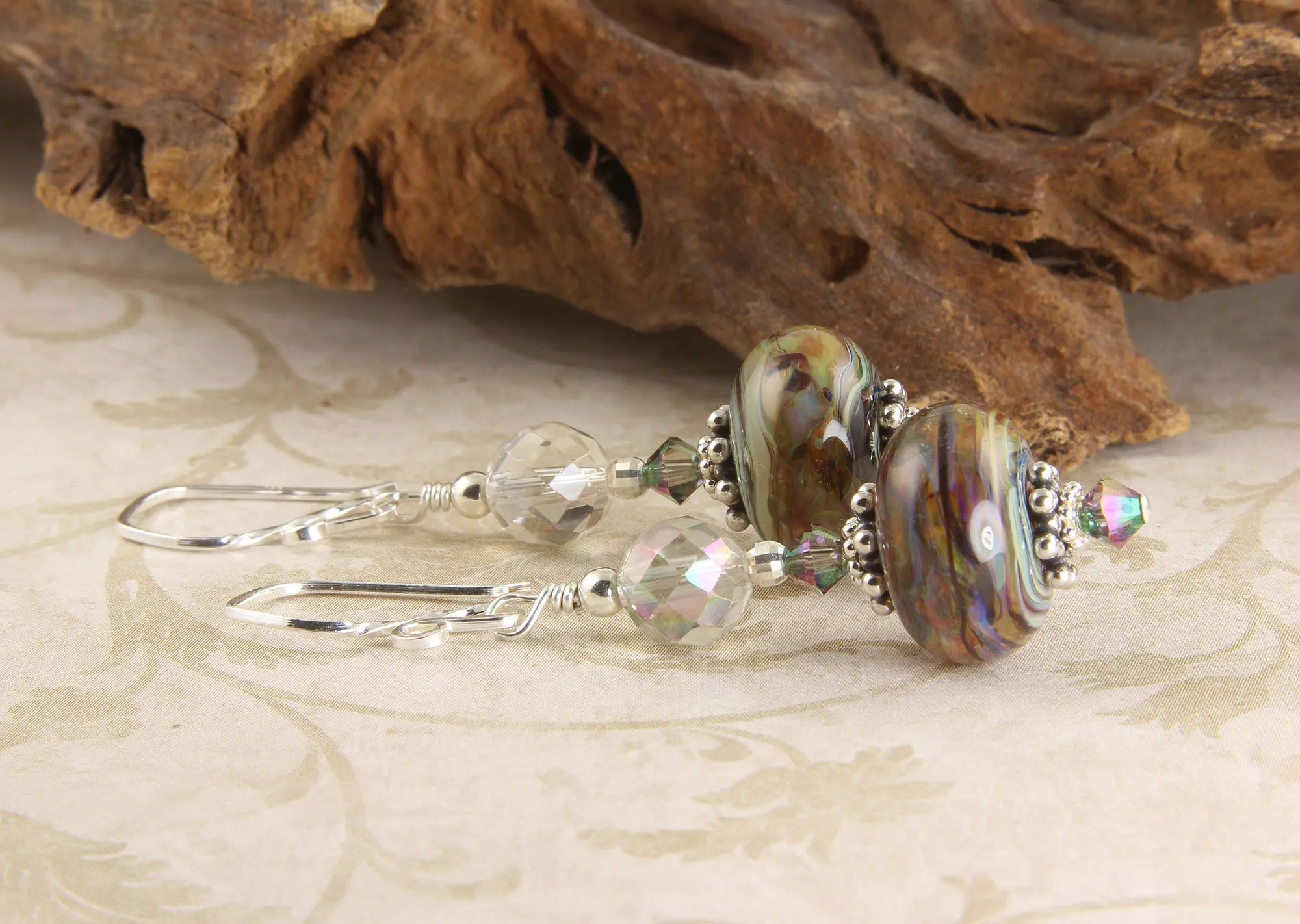 Colorful Topaz Swirls Lampwork Earrings