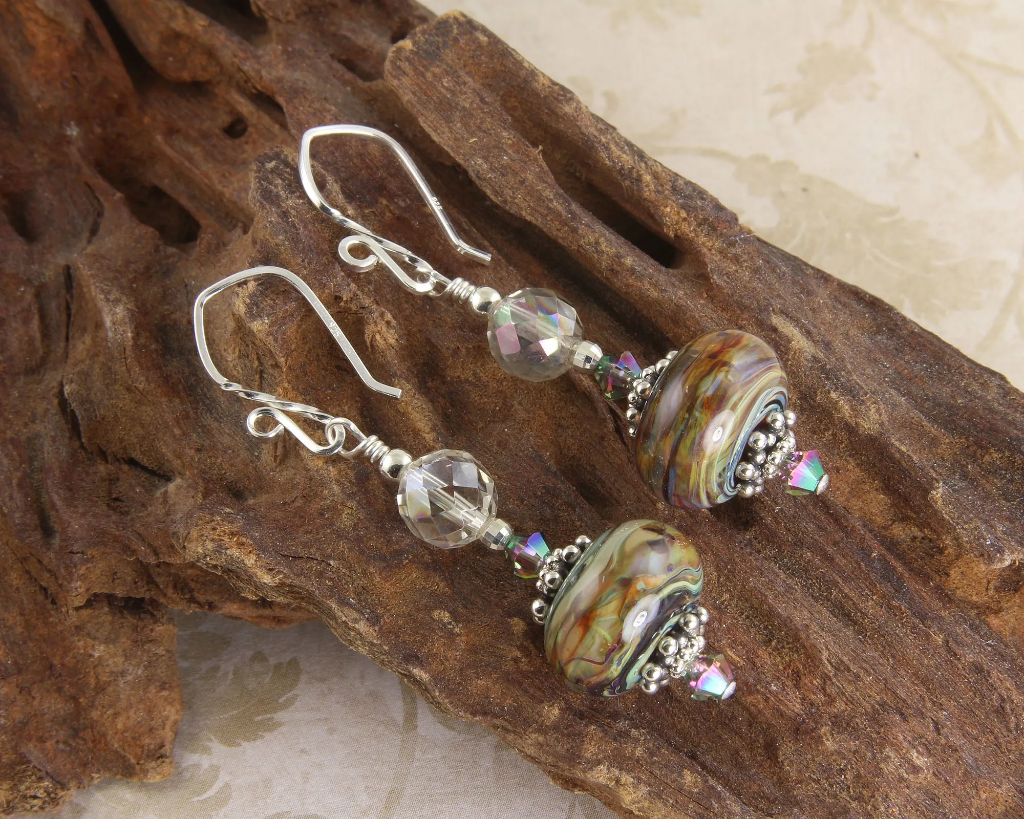 Colorful Topaz Swirls Lampwork Earrings