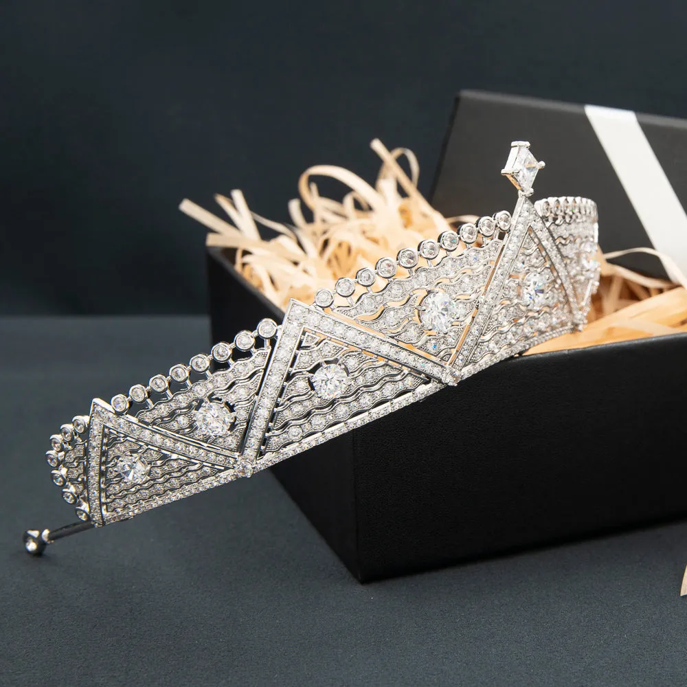 Cubic Zirconia Royal Tiara for Wedding,Crystal Princess Crown Diadem CH10365