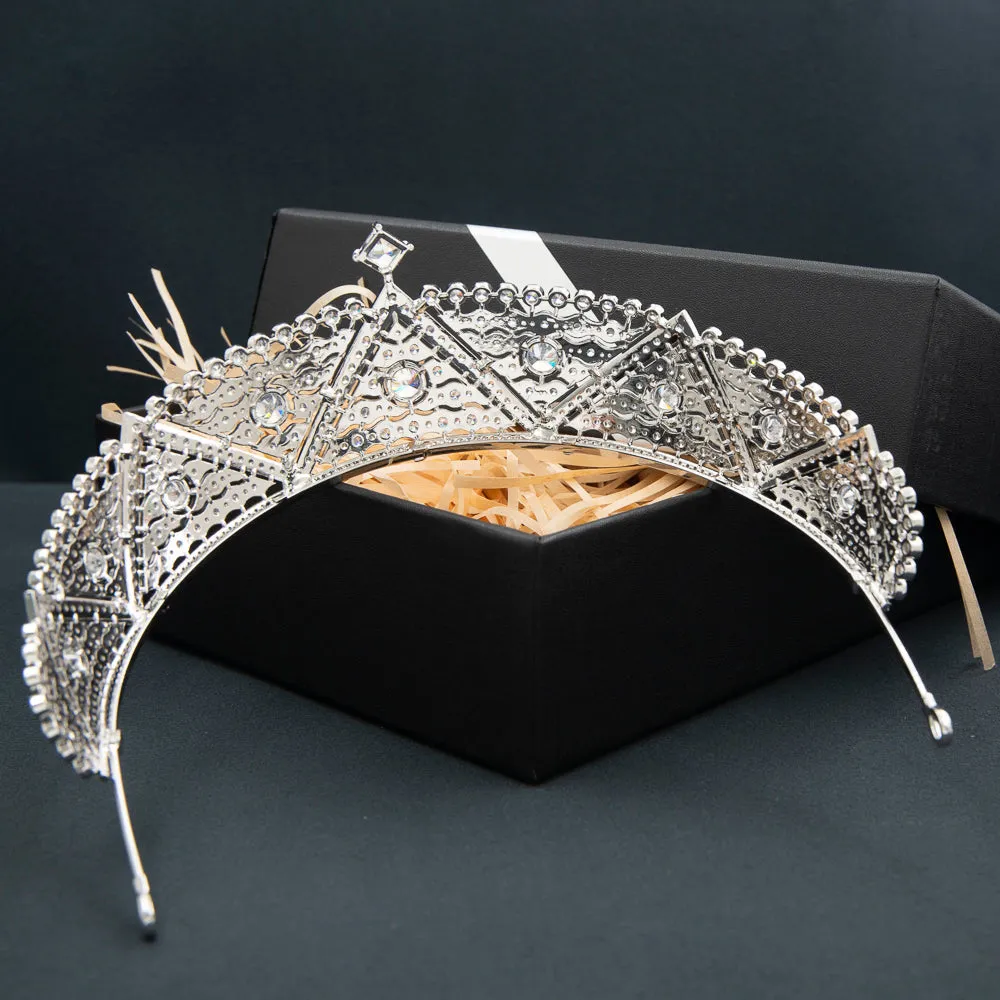 Cubic Zirconia Royal Tiara for Wedding,Crystal Princess Crown Diadem CH10365
