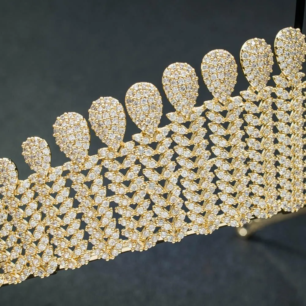 Cubic zirconia wedding bridal Tiaras,Gold tiara diadem hair jewelry CH10035