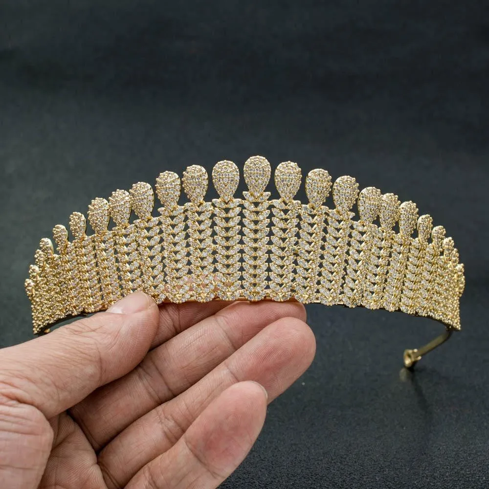 Cubic zirconia wedding bridal Tiaras,Gold tiara diadem hair jewelry CH10035