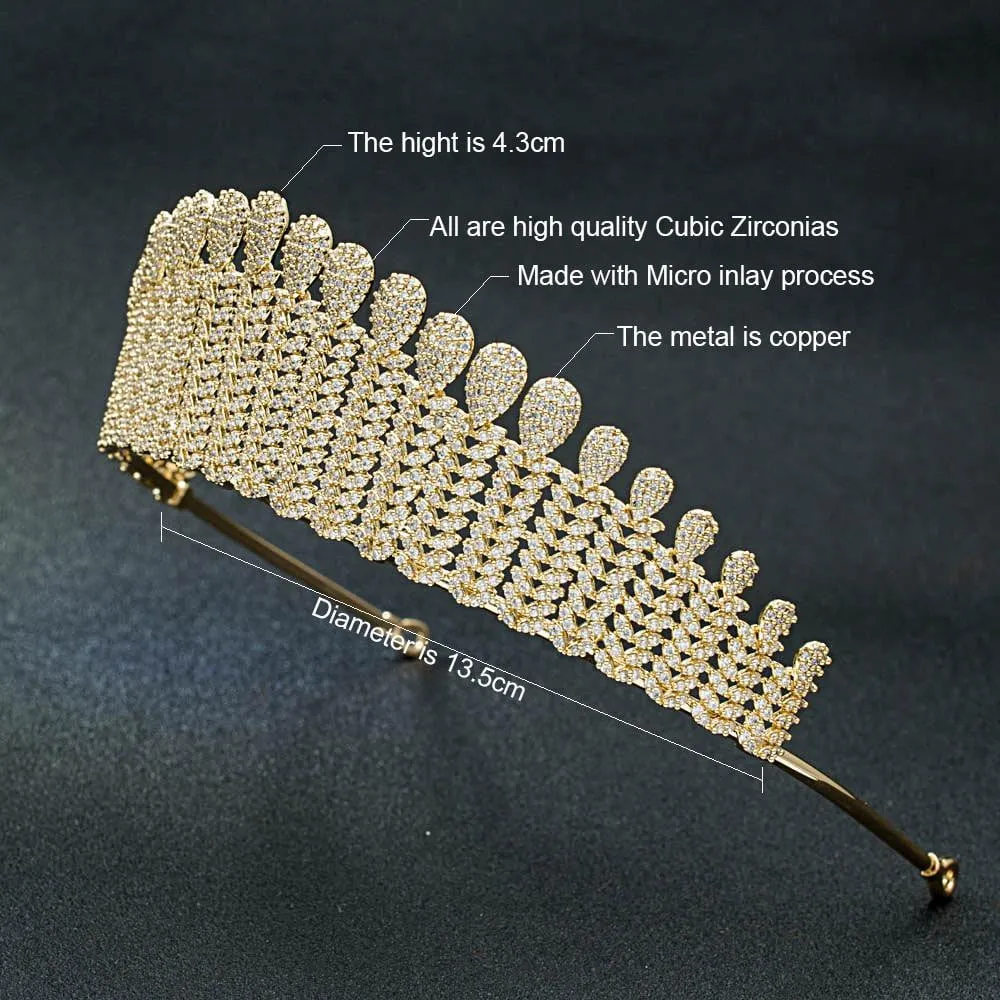 Cubic zirconia wedding bridal Tiaras,Gold tiara diadem hair jewelry CH10035
