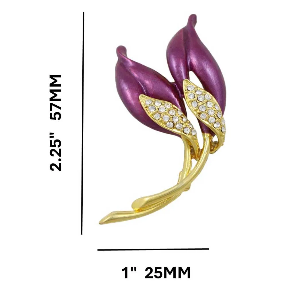 Deep Purple Enamel with Crystals Flower Brooch Pin - PRL422