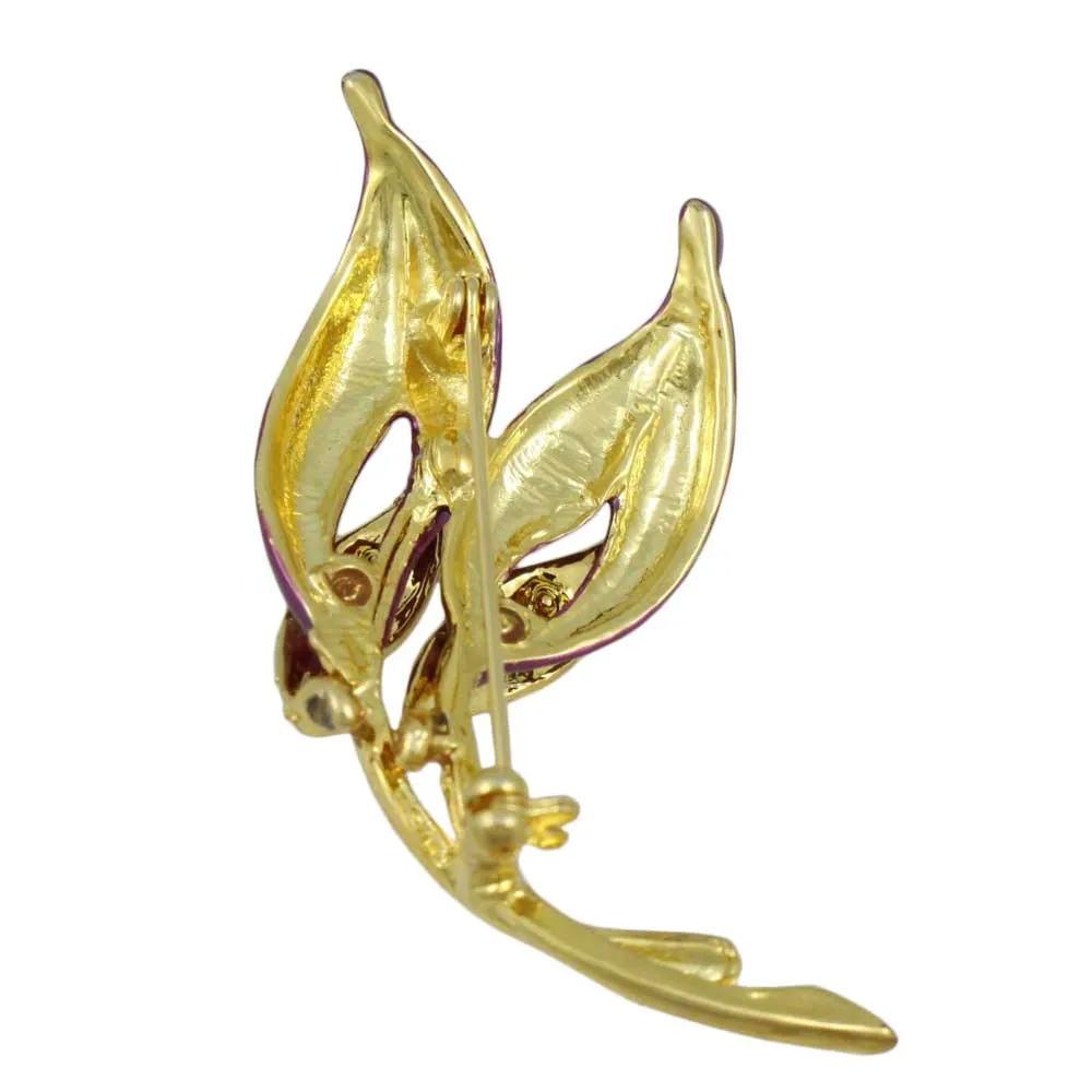 Deep Purple Enamel with Crystals Flower Brooch Pin - PRL422