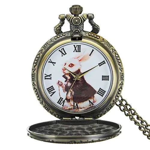 DEFFRUN Fashion Rabbit Pattern Chain Quartz Pocket Watch