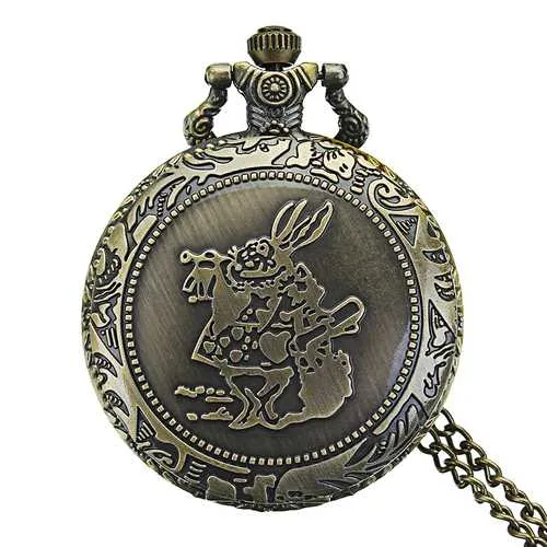 DEFFRUN Fashion Rabbit Pattern Chain Quartz Pocket Watch
