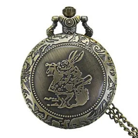 DEFFRUN Fashion Rabbit Pattern Chain Quartz Pocket Watch