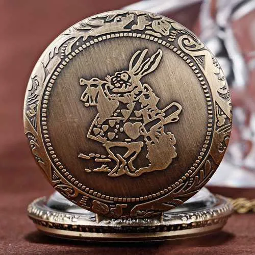 DEFFRUN Fashion Rabbit Pattern Chain Quartz Pocket Watch