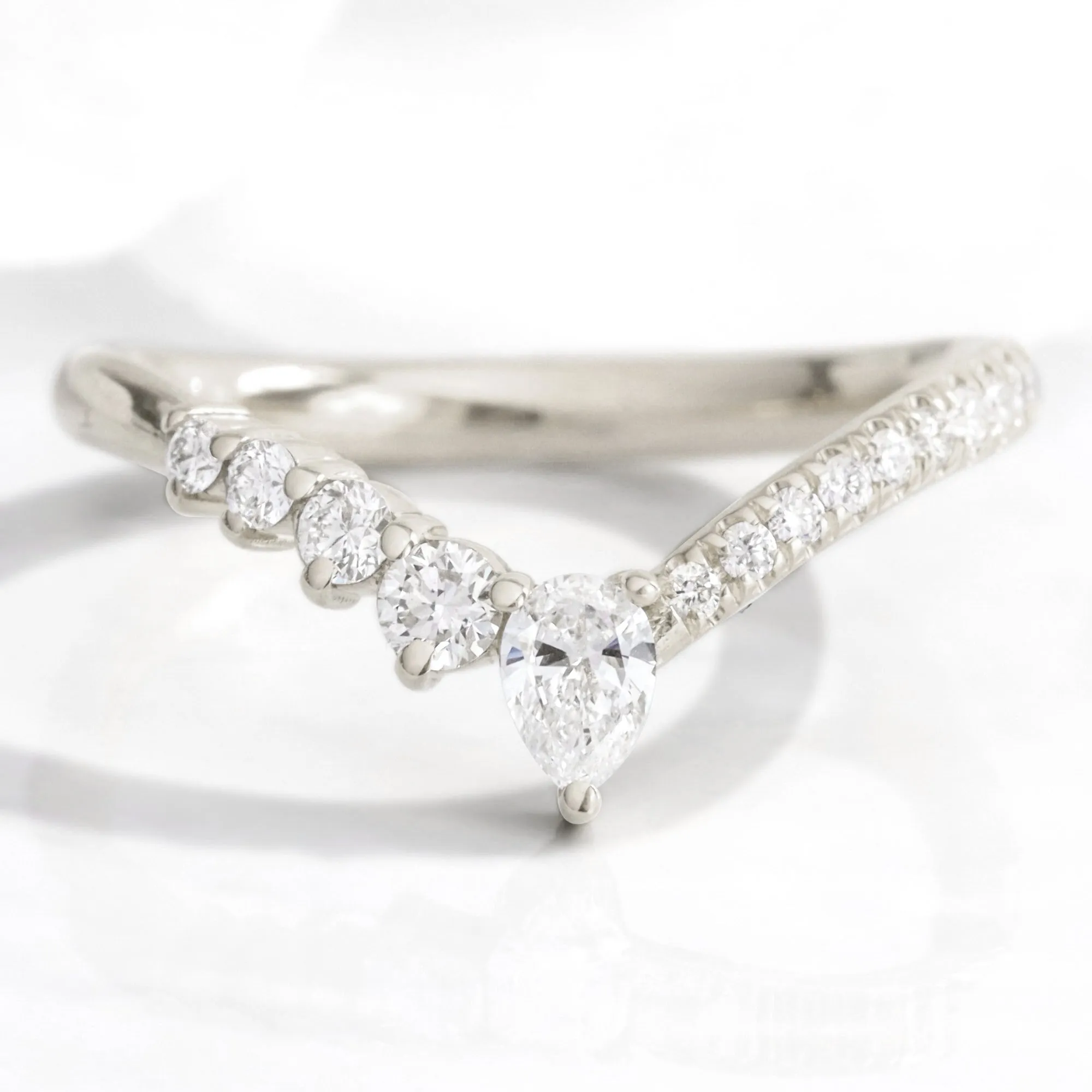 Deluxe Wishbone Diamond Ring in Deep V Shaped Wedding Band