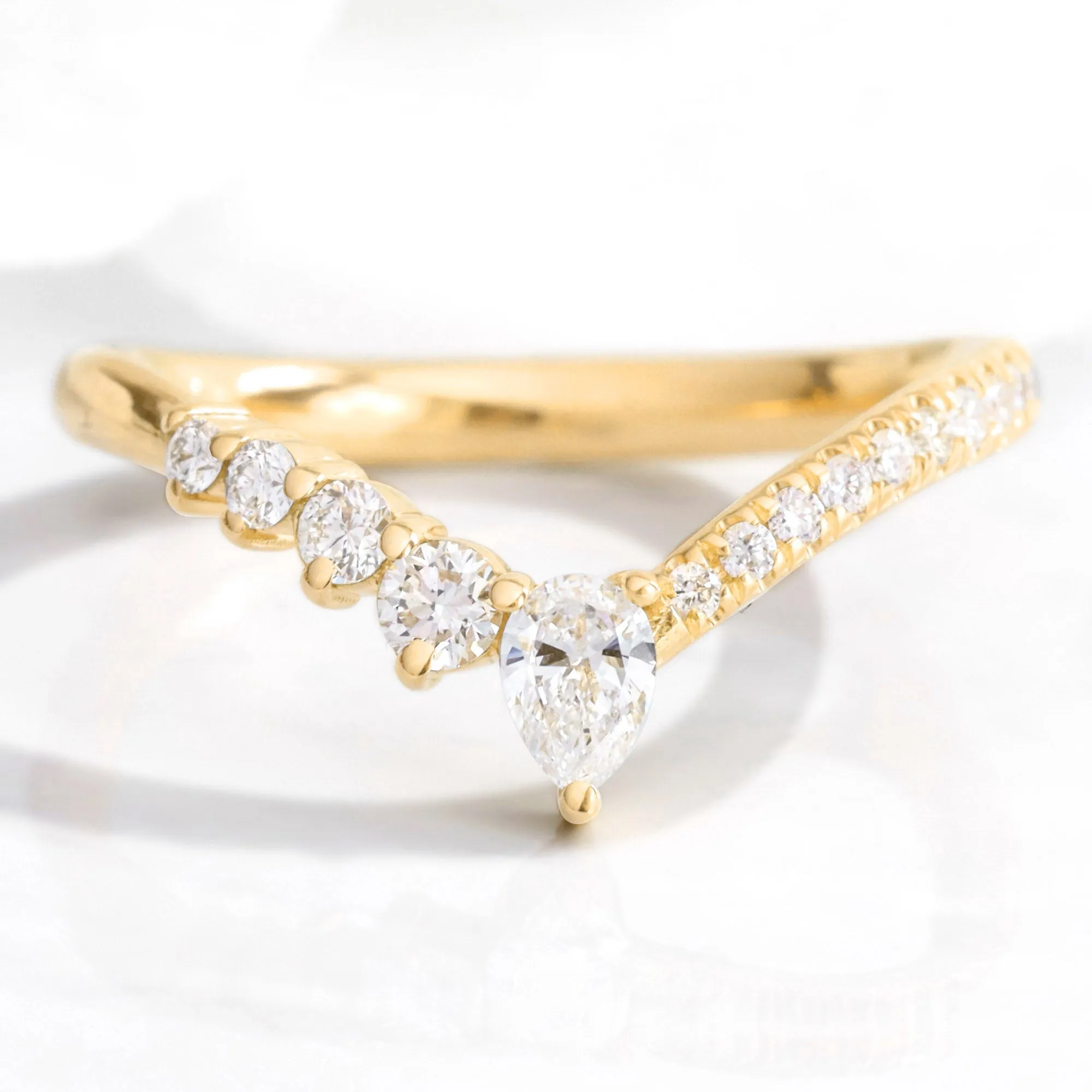 Deluxe Wishbone Diamond Ring in Deep V Shaped Wedding Band
