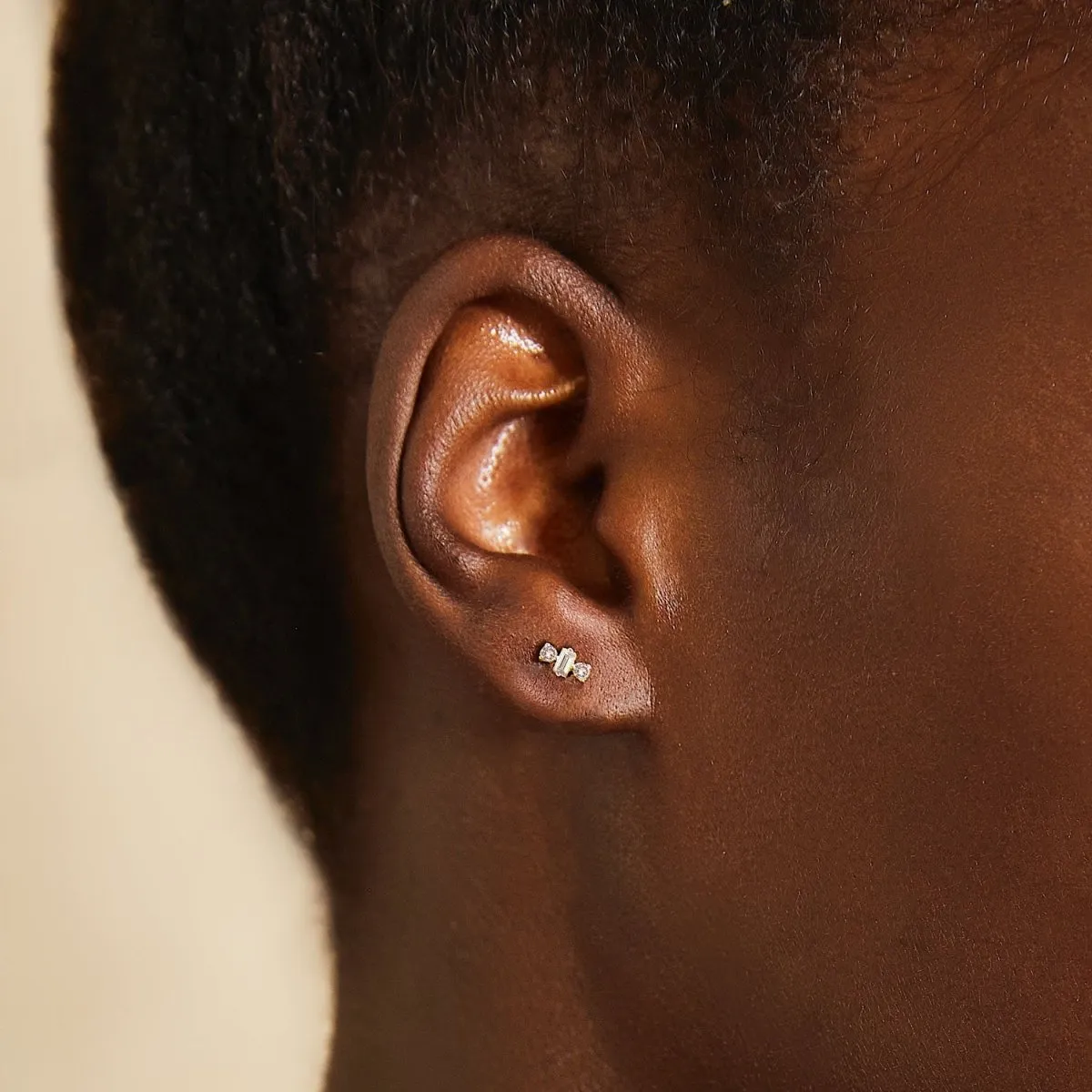 Diamond Baguette Triad Stud