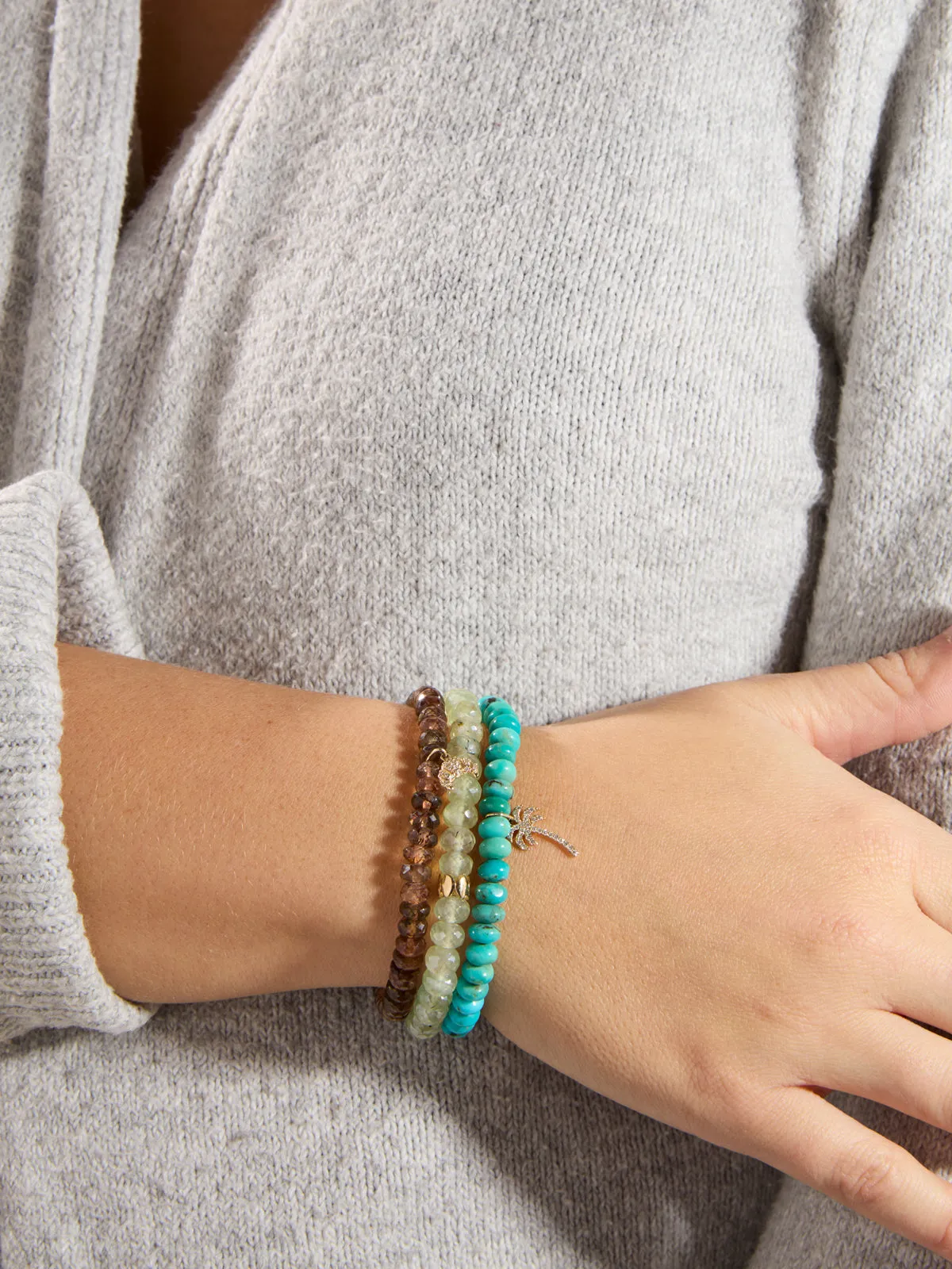 Diamond Palm Tree on Turquoise Beaded Bracelet