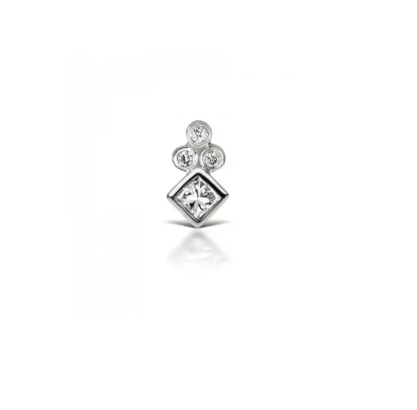 Diamond Shape Bezel Trinity Piercing Earring
