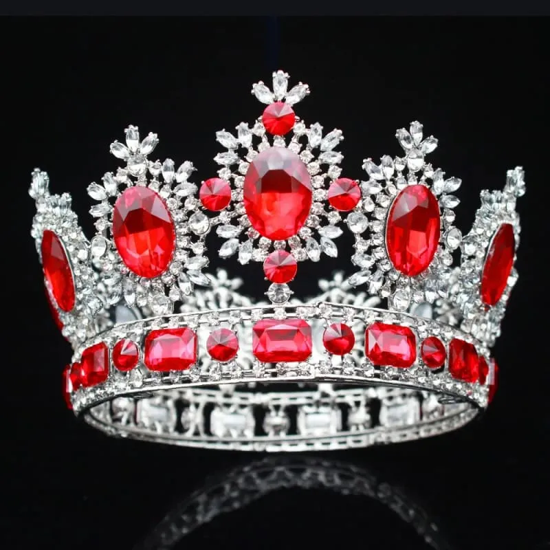 Elegant Crystal Bridal Crown Headpiece with Red Gemstones