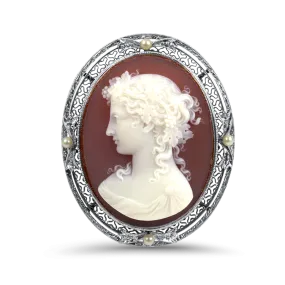 Estate Edwardian 14K Yellow and White Gold Cameo Brooch