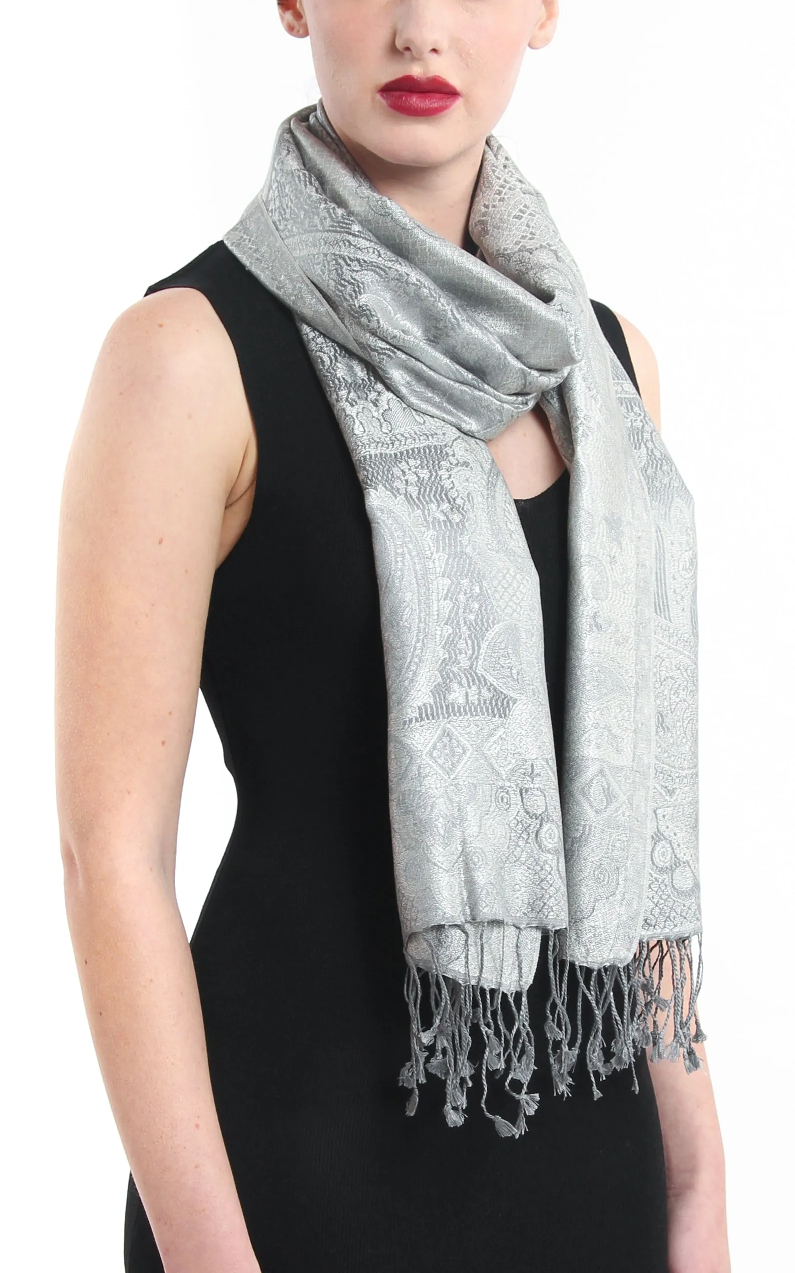 Esther Silver Silk Scarf - LM17