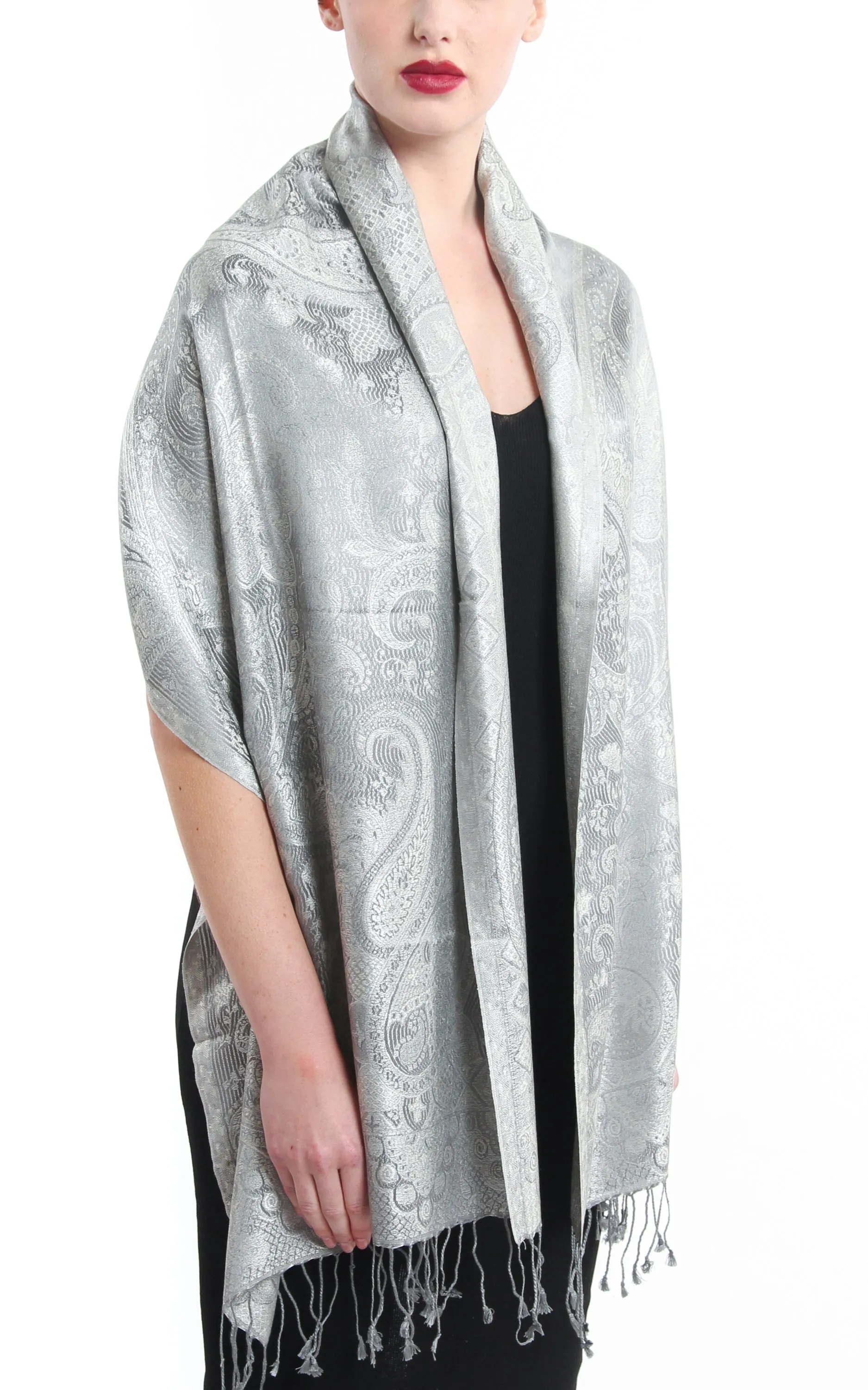 Esther Silver Silk Scarf - LM17
