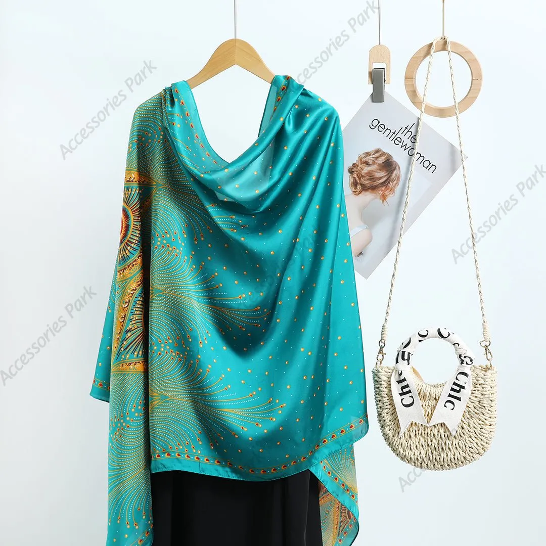Ethnic Indian Style Peacock Design Premium Silk Scarf