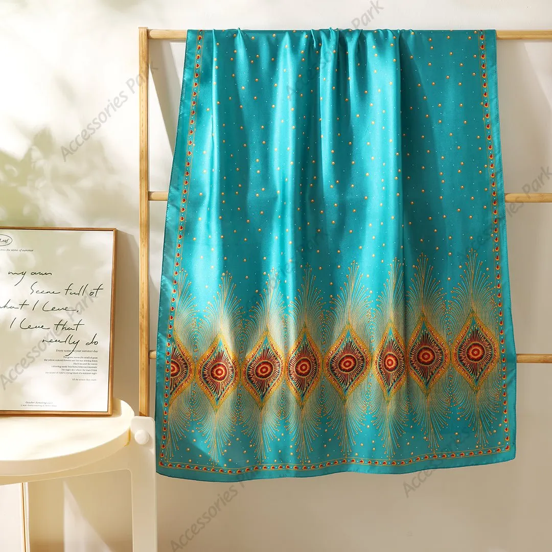 Ethnic Indian Style Peacock Design Premium Silk Scarf