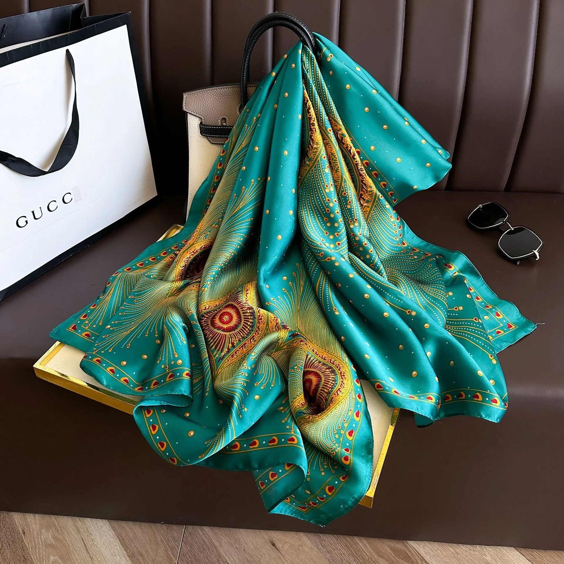 Ethnic Indian Style Peacock Design Premium Silk Scarf