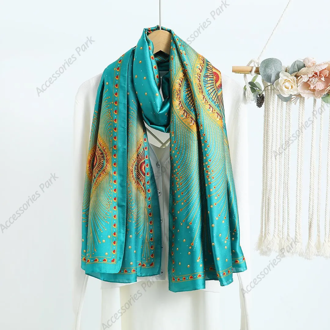 Ethnic Indian Style Peacock Design Premium Silk Scarf