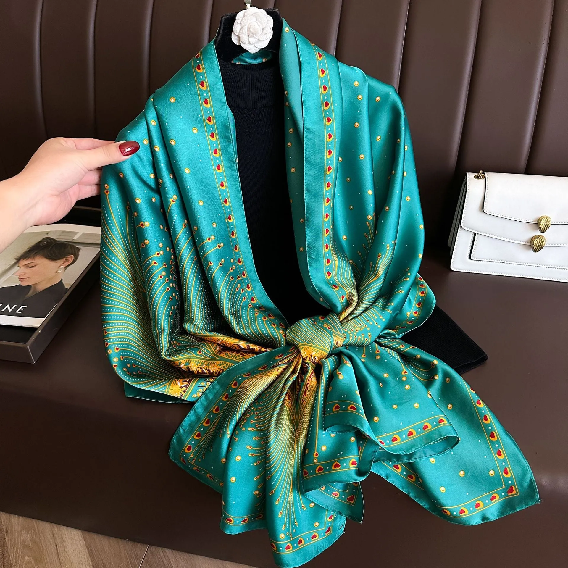 Ethnic Indian Style Peacock Design Premium Silk Scarf