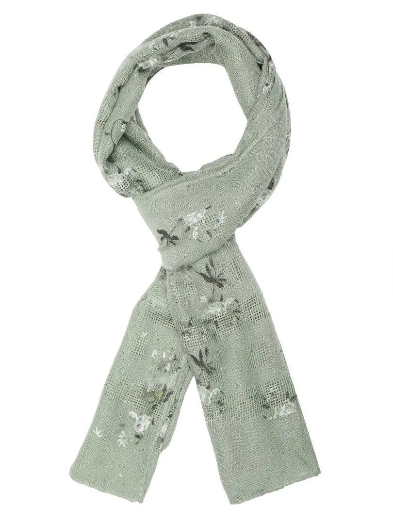 FabSeasons Green Leaf Printed Cotton Scarf For Women & Girls