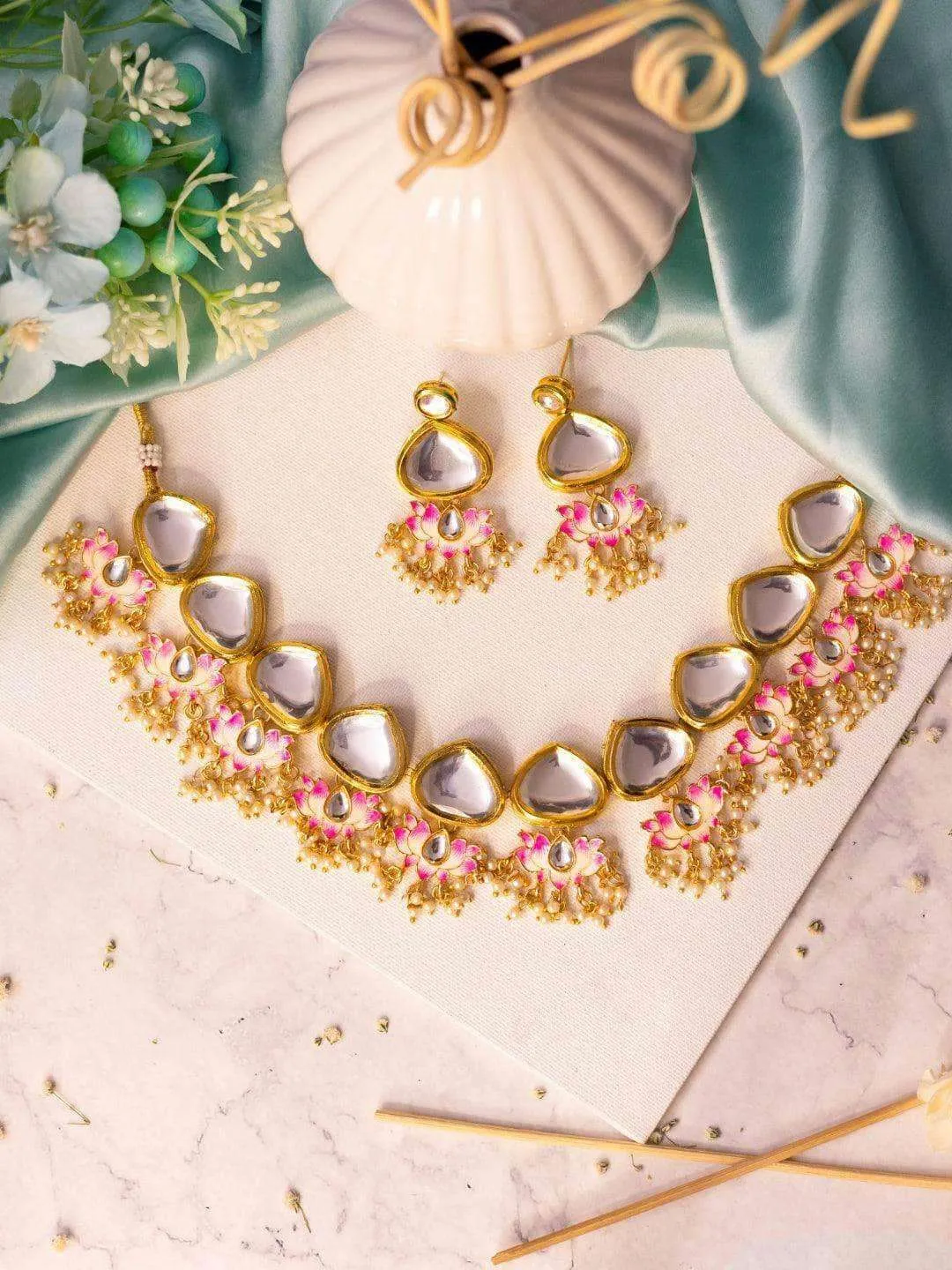 Faby In Big Kundan With Lotus Motifs