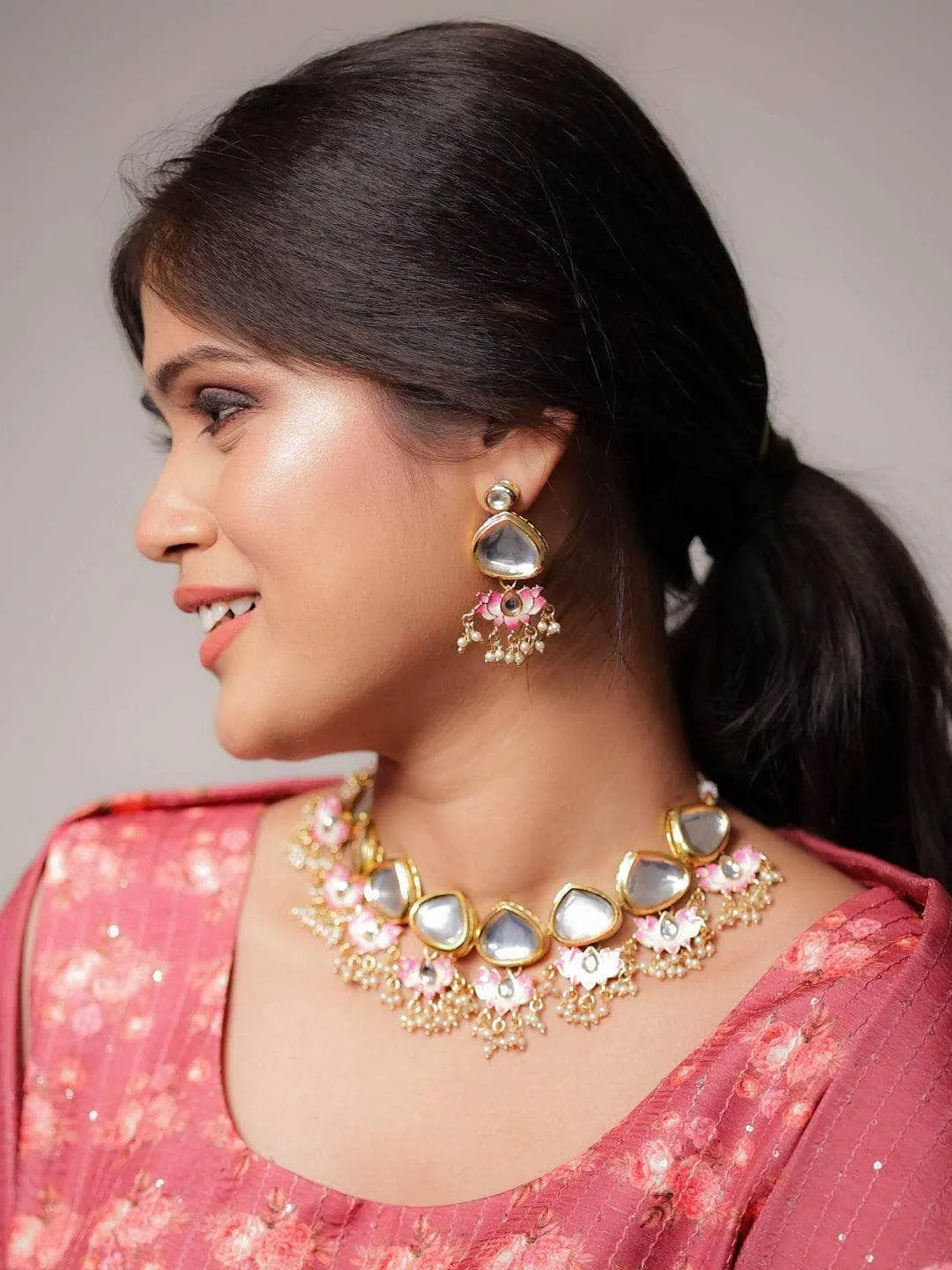 Faby In Big Kundan With Lotus Motifs