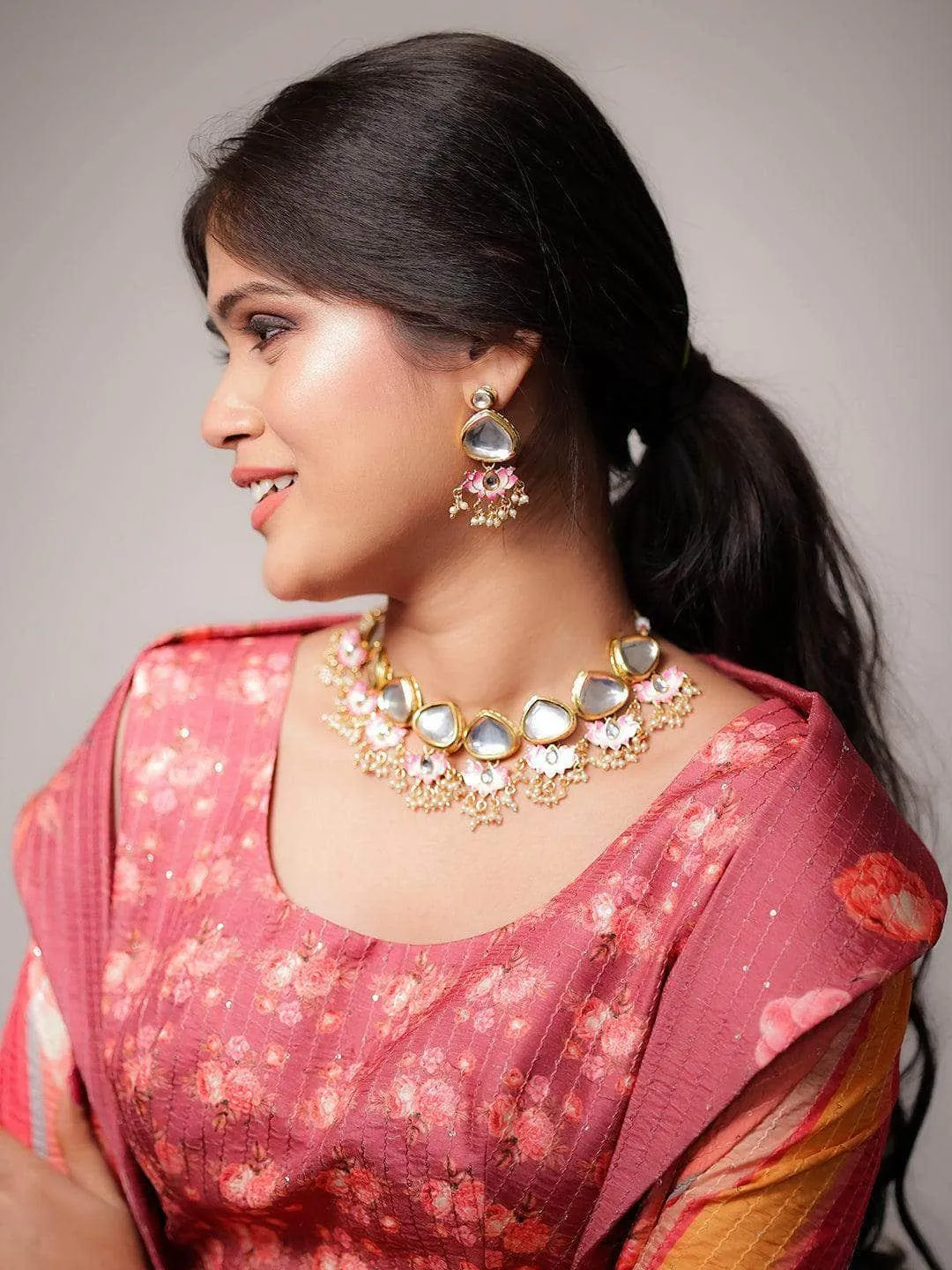 Faby In Big Kundan With Lotus Motifs