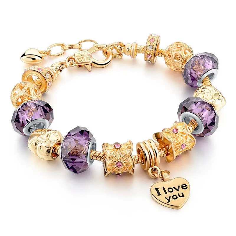 Famous Jewelry Gold Heart Charm Bracelets & Bangles Snake Chain Bracelets For Women Pulsera