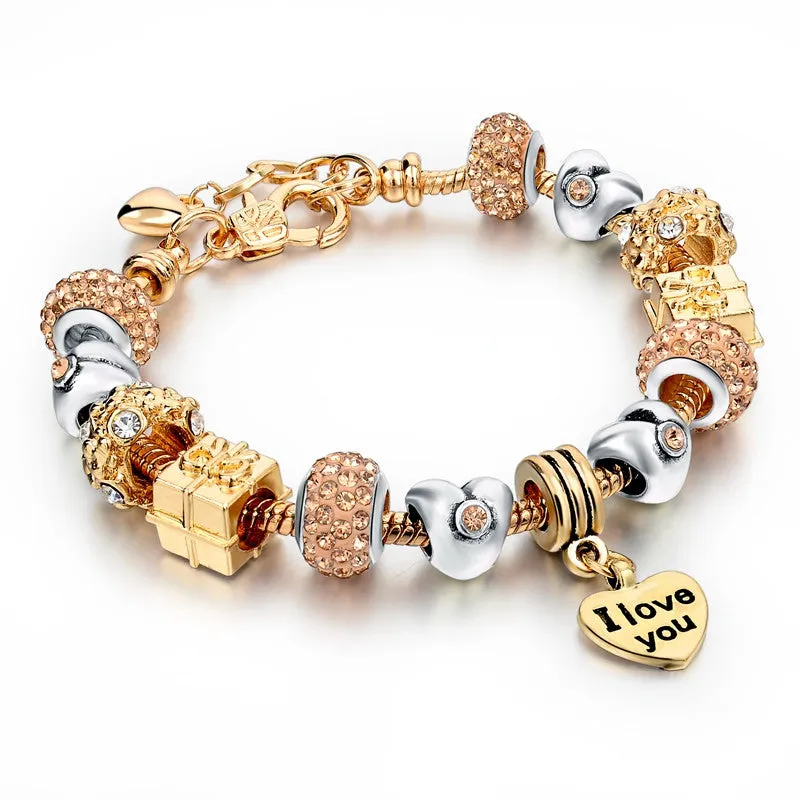 Famous Jewelry Gold Heart Charm Bracelets & Bangles Snake Chain Bracelets For Women Pulsera