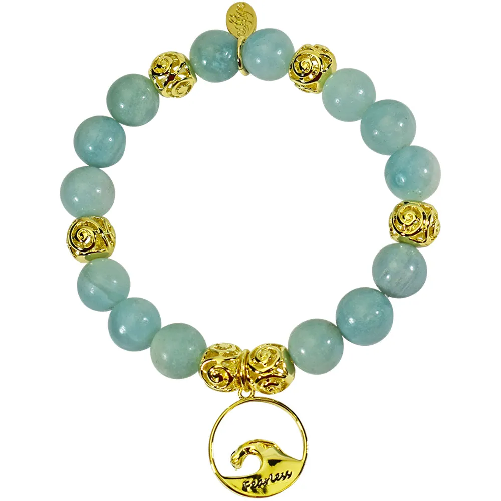 Fearless Wave Amazonite Stretch Bracelet (Goldtone)