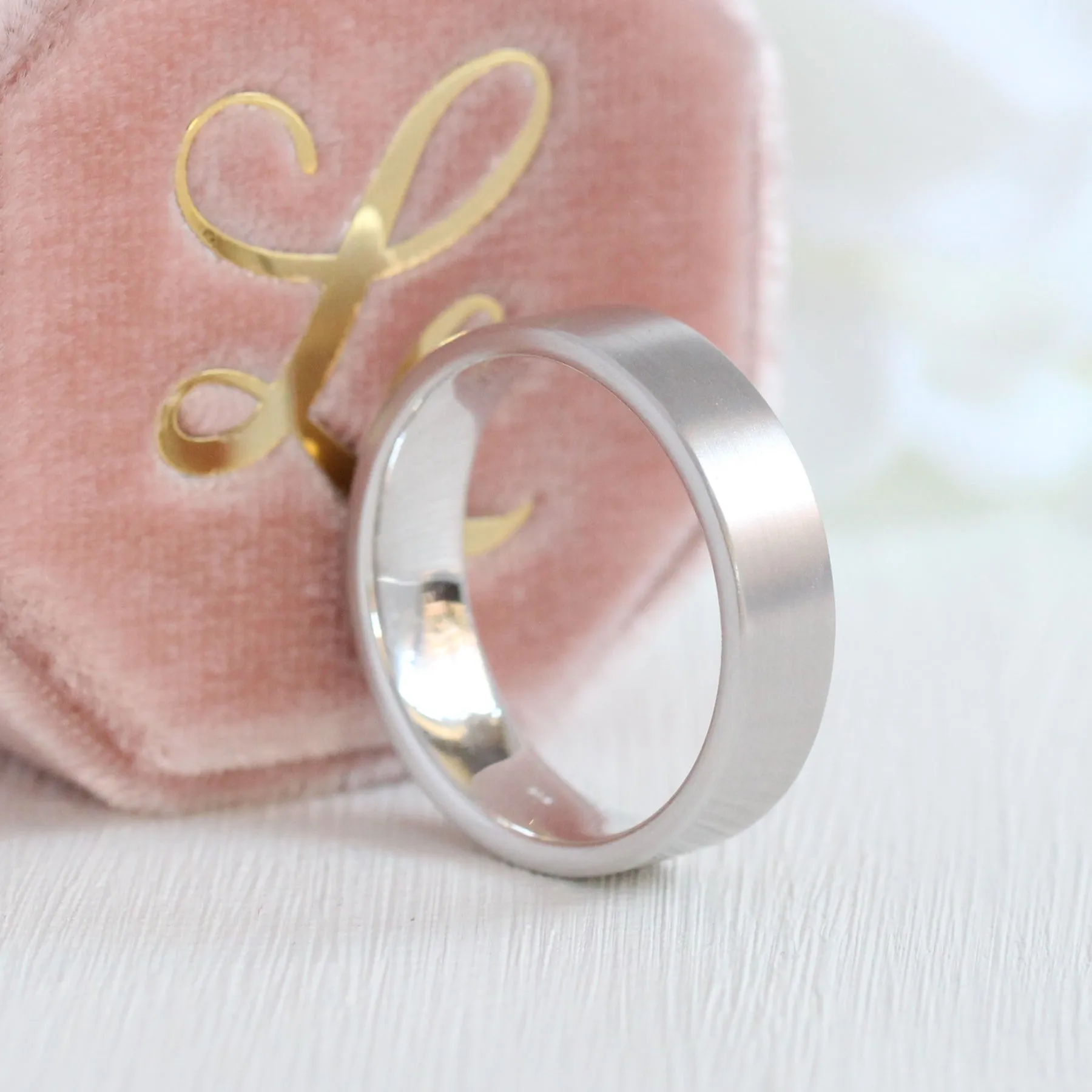 Flat Matte Wedding Band 6mm in White Gold Men’s Comfort Fit Ring
