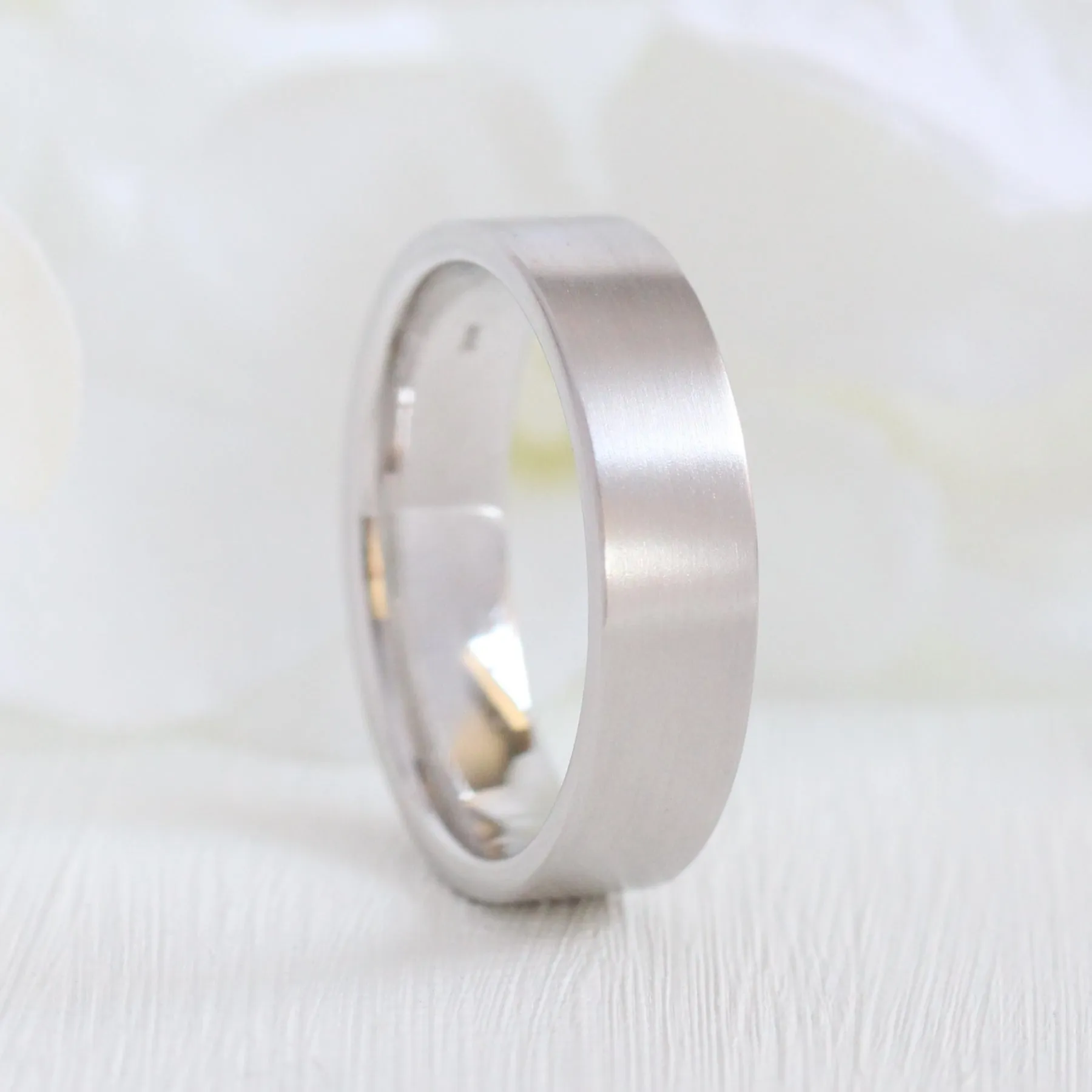 Flat Matte Wedding Band 6mm in Yellow Gold Men’s Comfort Fit Ring