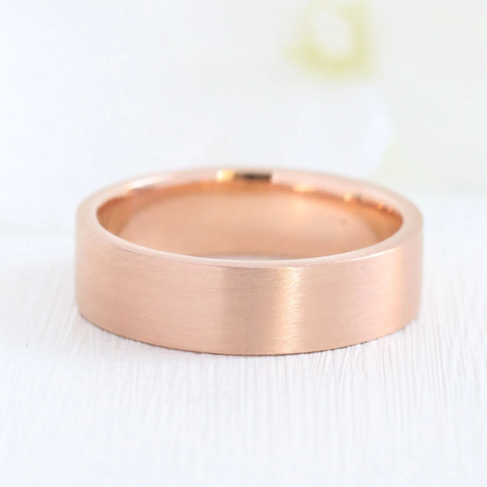 Flat Matte Wedding Band 6mm in Yellow Gold Men’s Comfort Fit Ring