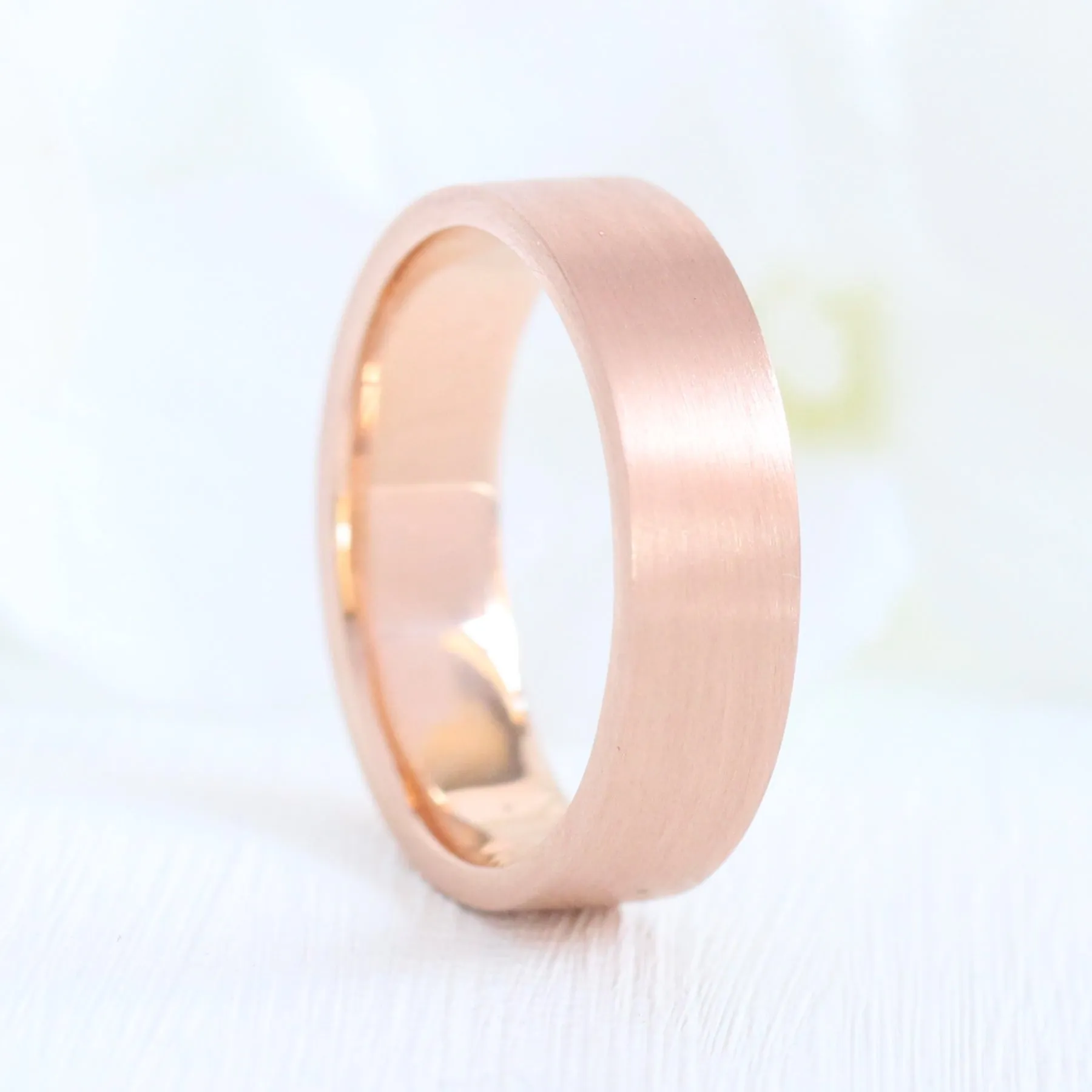 Flat Matte Wedding Band 6mm in Yellow Gold Men’s Comfort Fit Ring