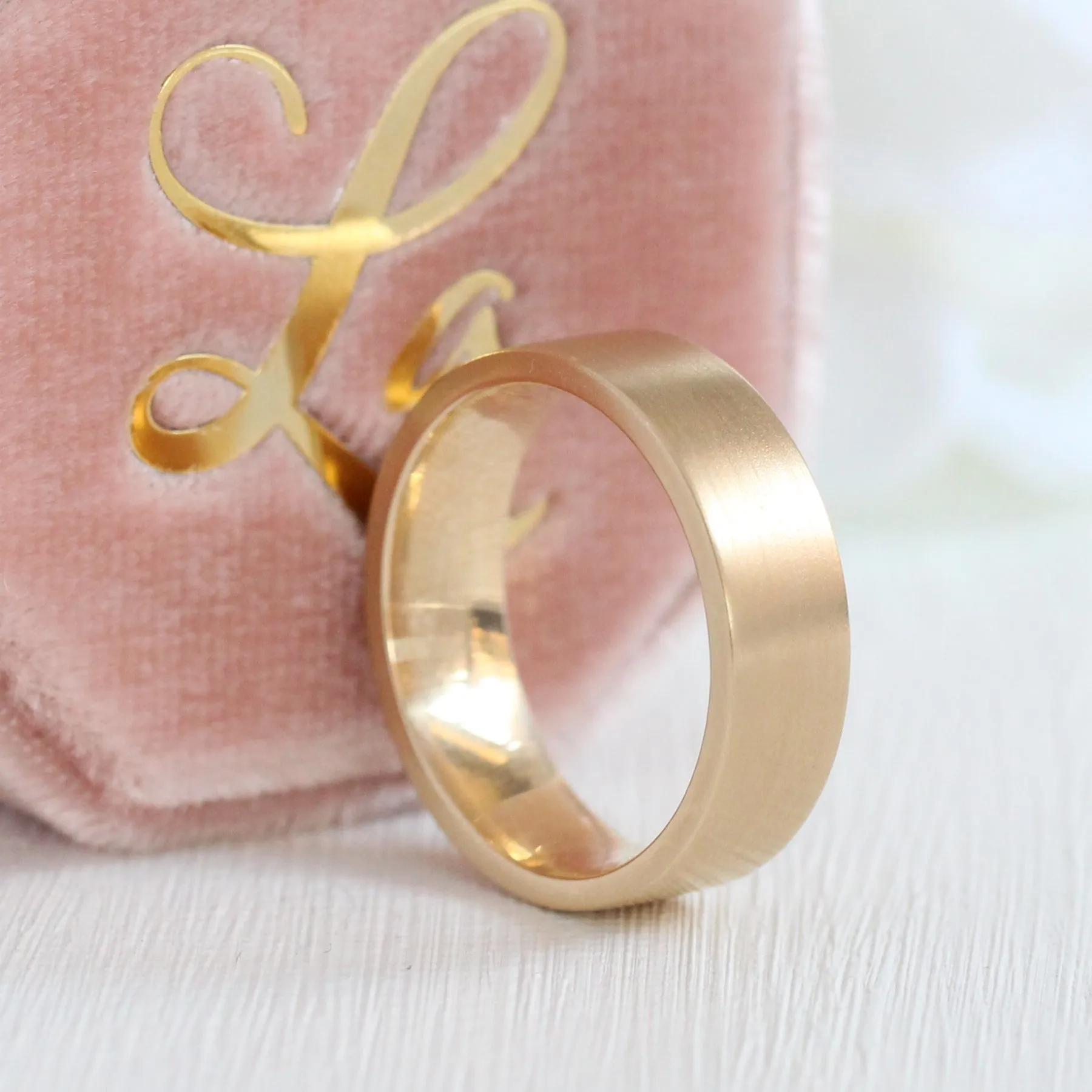 Flat Matte Wedding Band 6mm in Yellow Gold Men’s Comfort Fit Ring