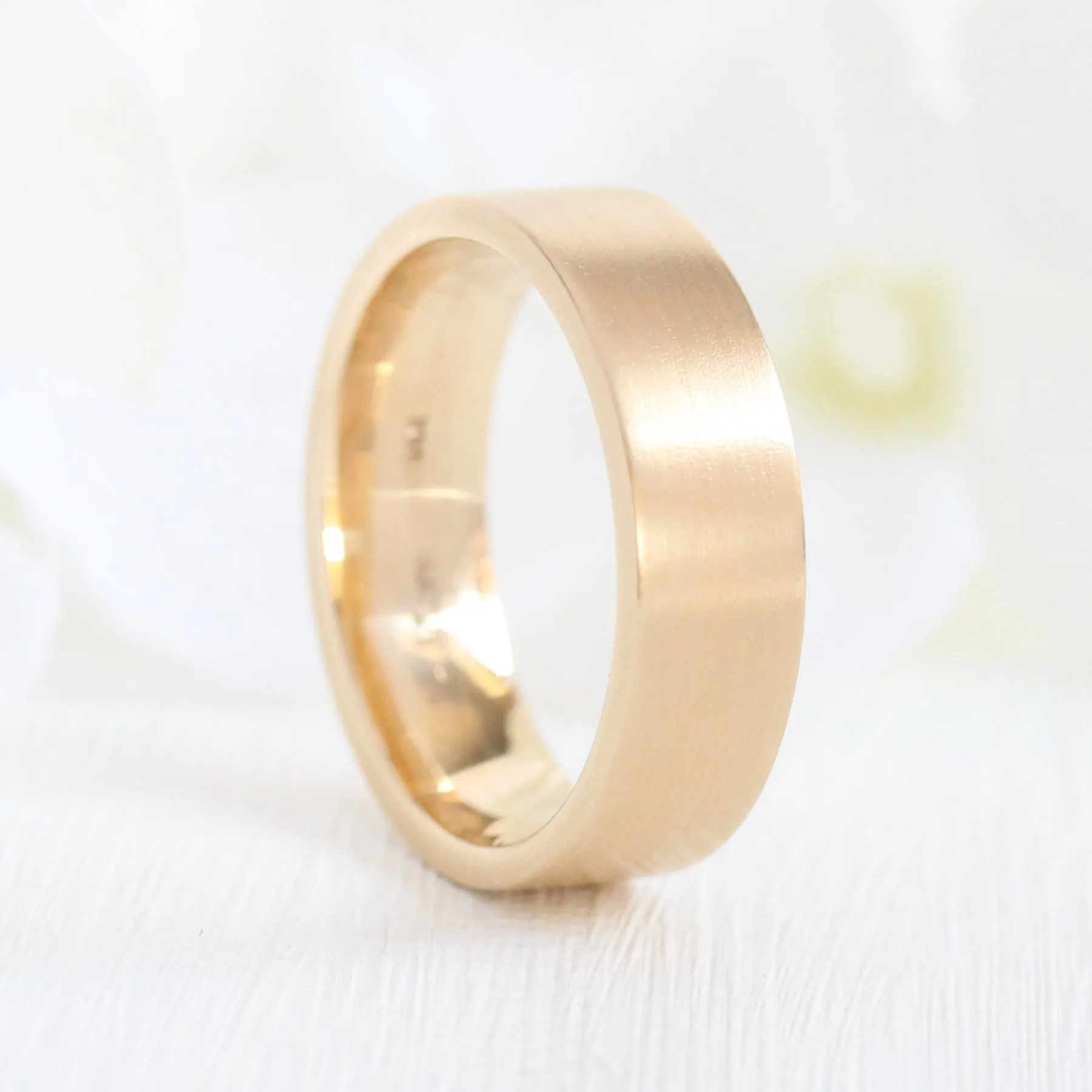 Flat Matte Wedding Band 6mm in Yellow Gold Men’s Comfort Fit Ring