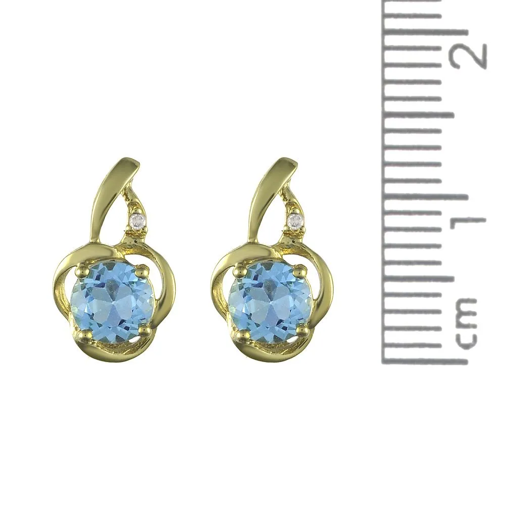 Gelb 9ct Gold 1.00ct Natürlich Blauer Topas & 1pt Diamant Ohrstecker
