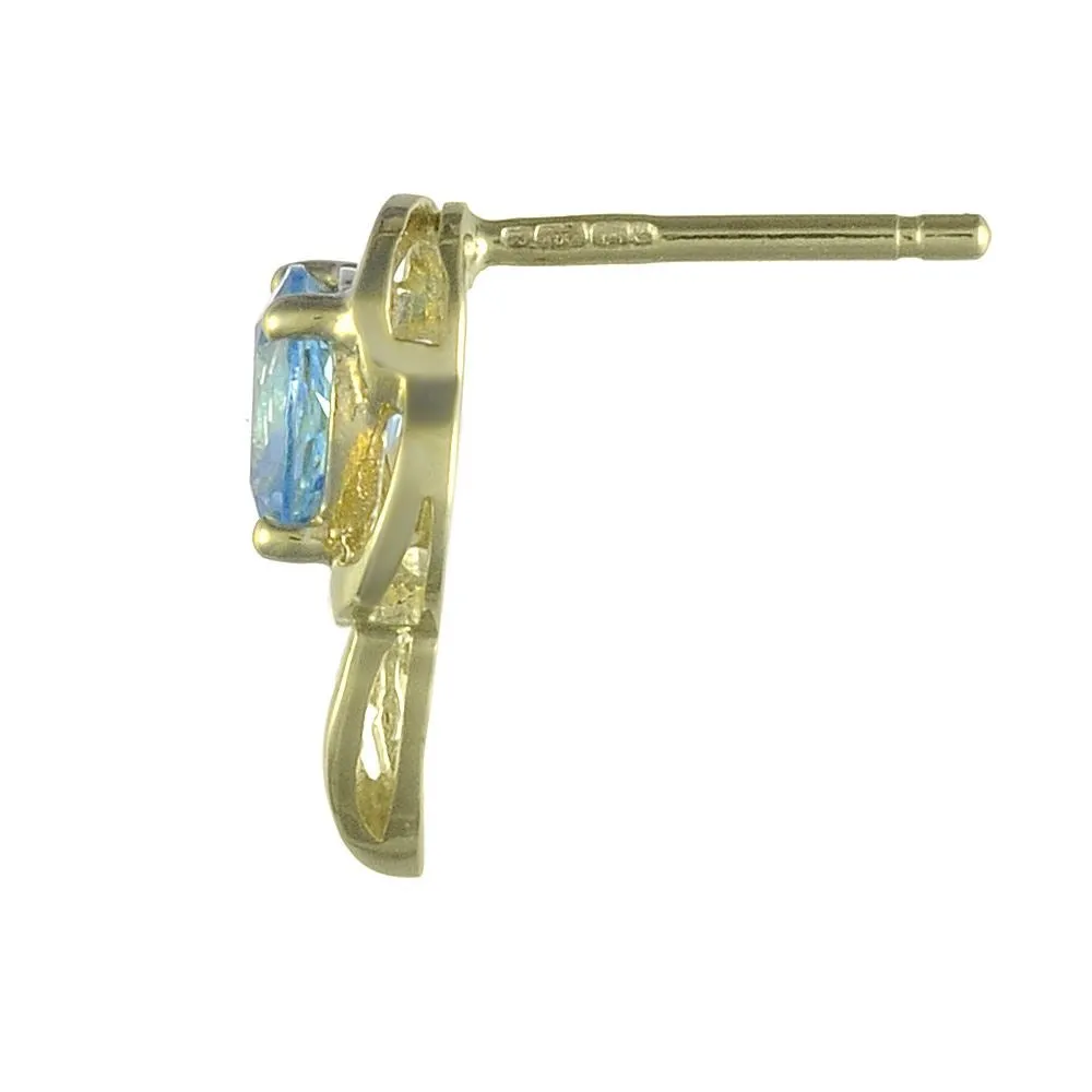 Gelb 9ct Gold 1.00ct Natürlich Blauer Topas & 1pt Diamant Ohrstecker